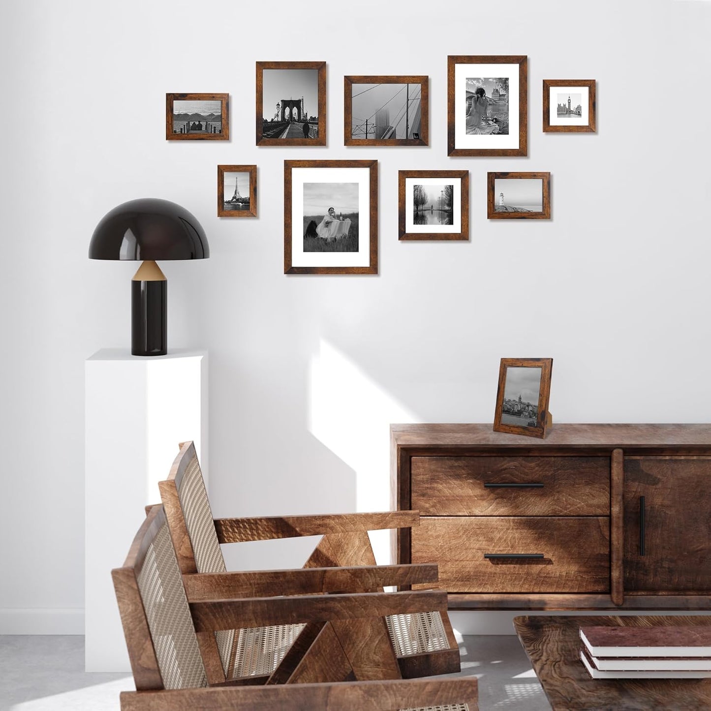 8x8 Picture Frame Set of 4 with HD Glass, Display 6x6 Pictures with Mat or 8 x 8 Without Mat, Rustic Wood Photo Frame for Wall Mount and Tabletop Display