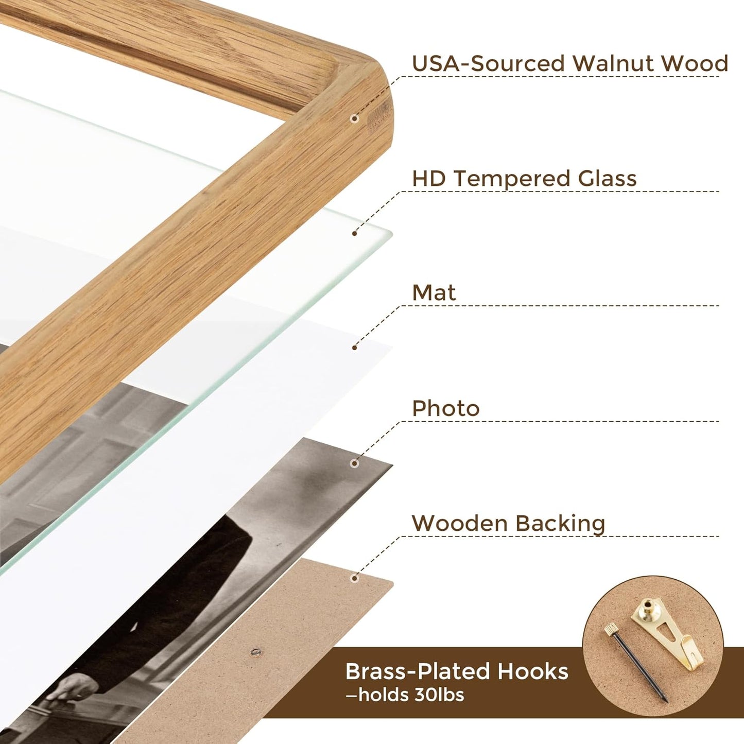 12x16 Frame USA-Sourced Natural Oak Wood Solid Wood Photo Frame Handcrafted Rounded Corner with Mat to 8.5x11 Picture Frame Display with Real Glass Family Picture, Wedding Photo, Certificate