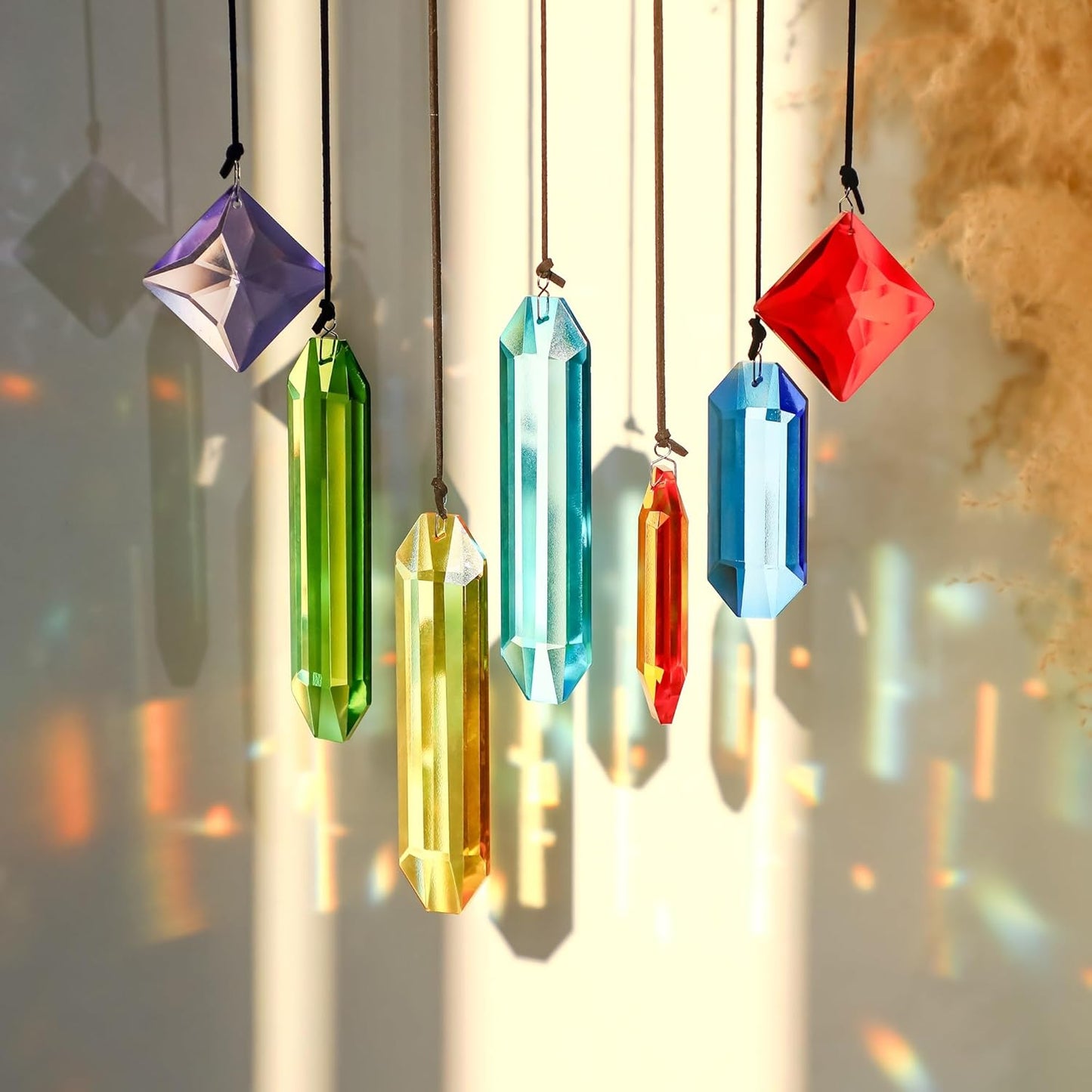HDCRYSTALGIFTS 7pcs Prisms Crystal Suncatchers for Windows Hanging Rainbow Maker Sun Catchers with Crystals Indoor Outdoor Home Garden Decor