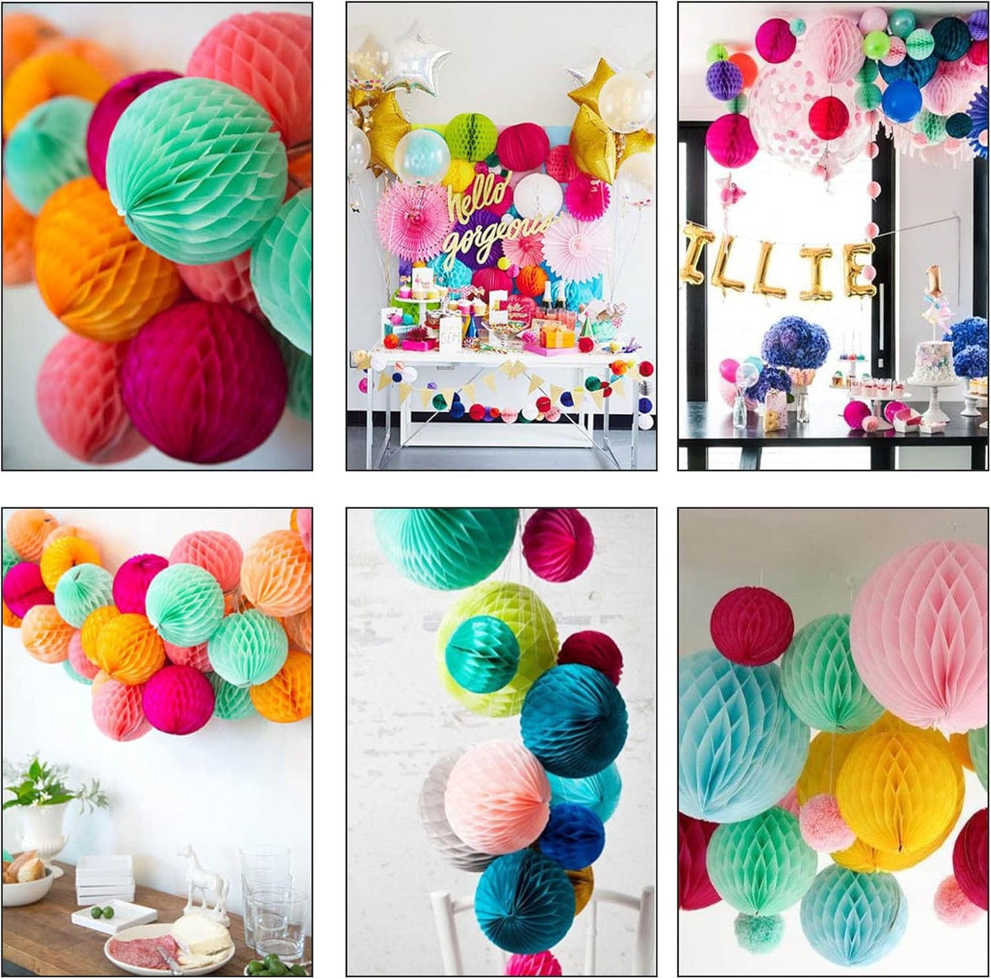 CC wonderland zone 12pcs Hot Pink and Green Paper Honeycomb Balls,6" & 10" Hanging Tissue Pom poms for Birthday Party Decoration