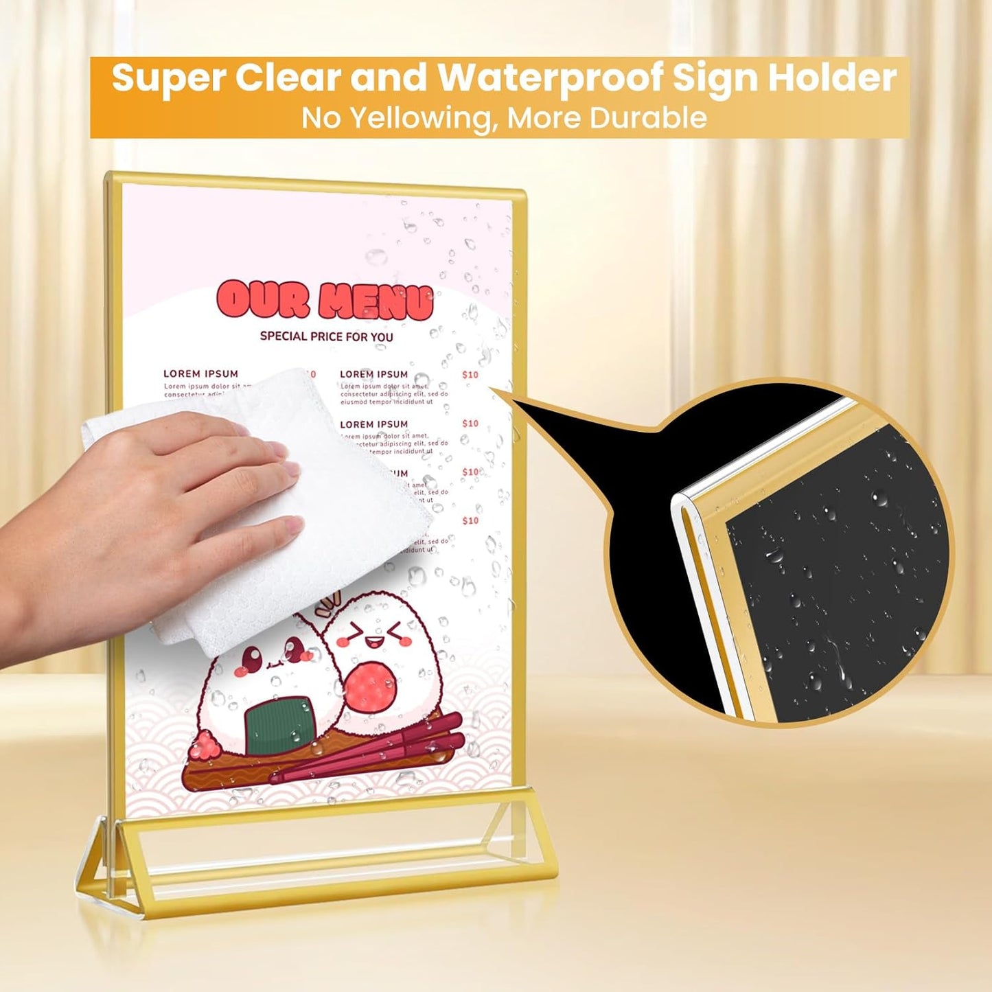 4x6 Gold Acrylic Sign Holder, 12 Pack Wedding Table Number Holder Stands with Vertical Gold Borders, Double Sided Picture Frame Paper Stand, Clear Photo Display Menu Holder for Party, Home, Restaurant