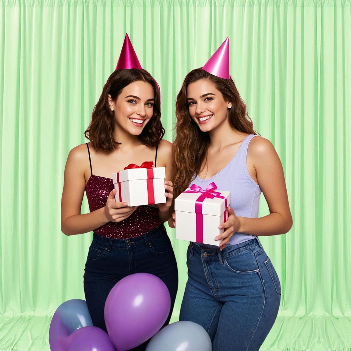 10ft x 10ft Light Green Backdrop Curtains for Parties, Fabric Satin Background Curtain with Rod Pockets for Weddings, Birthday, Baby Shower, Photography, Graduation Party Backdrop Drapes, 2 Panels