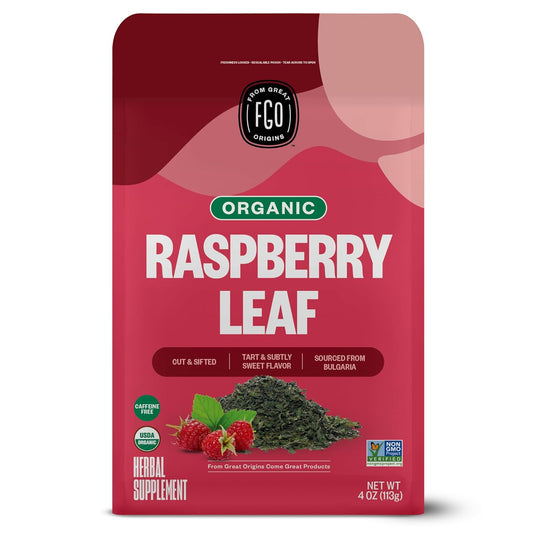 FGO Organic Red Raspberry Loose Leaf Herbal Tea, Cut and Sifted, Caffeine Free, Resealable Bag, 4oz (Pack of 1)