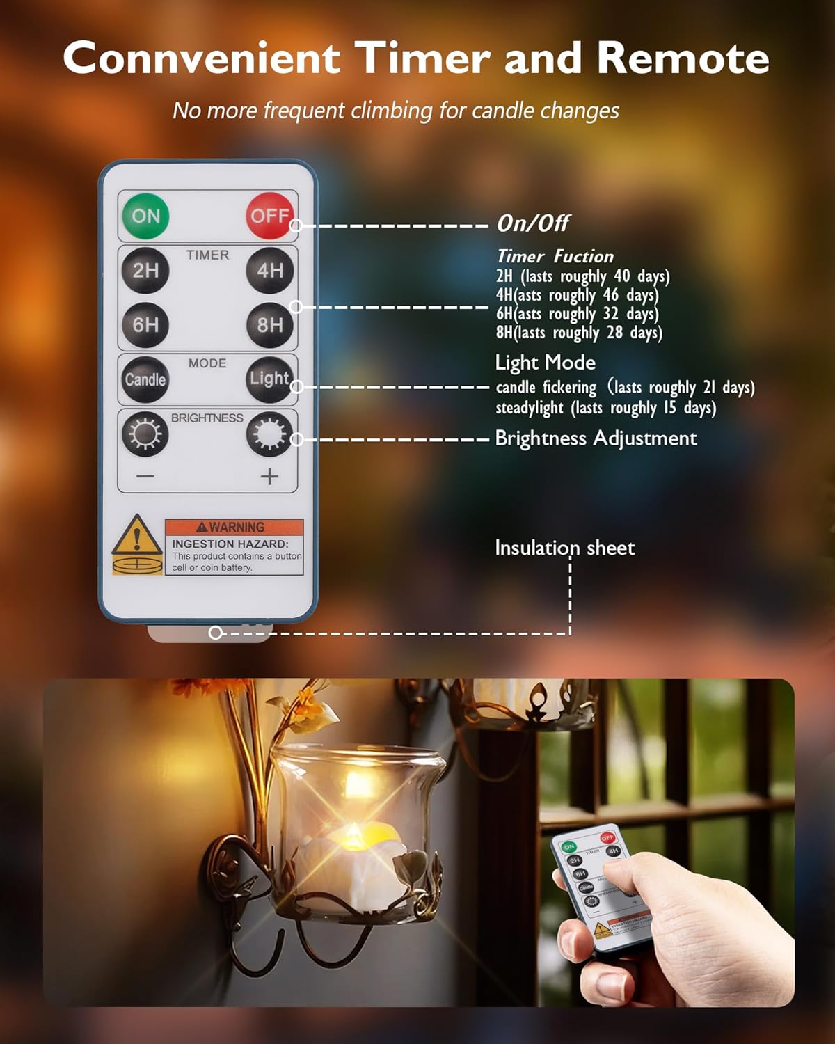 Homemory 12pcs Remote Timer LED Tea Lights Candles, 400+Hours Flickering Flameless Battery Votive Tealights for Tabletop Lighting, Centerpieces Decor, Holiday, White Base