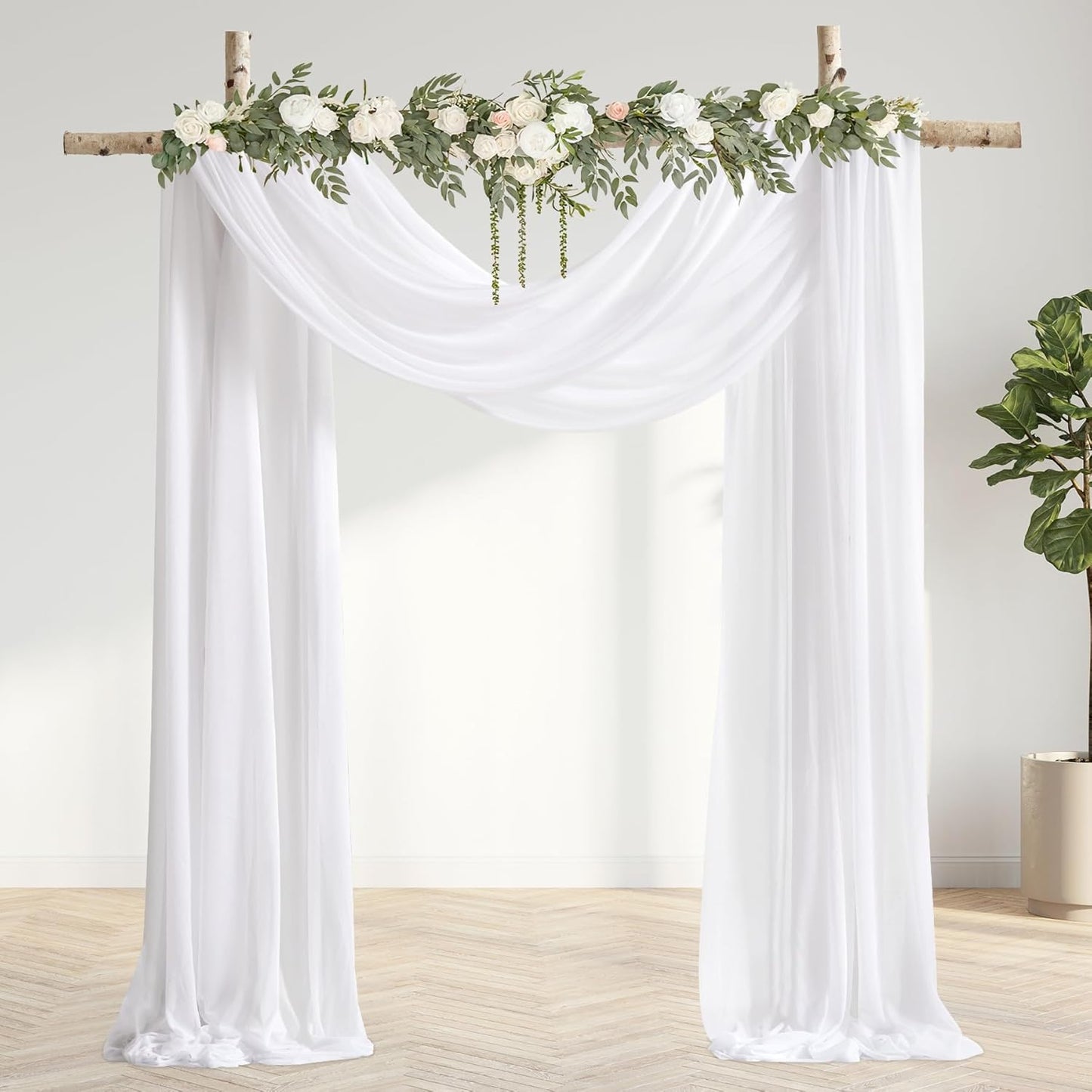 Wedding Arch Draping Fabric 3 Panels 30" X 20FT Sheer Arch Drapes Fabric White Backdrop Curtains for Wedding Arbor Ceremony Birthday Party