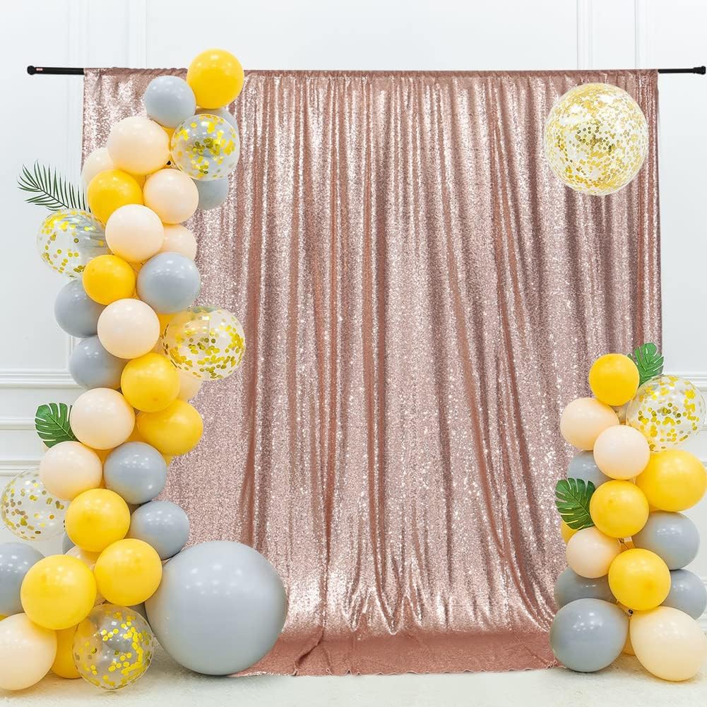 Eternal Beauty Rose Gold Sequin Backdrop, 8x10 Ft Glitter Background Curtains for Shimmer Photography Party Wedding Birthday Back Drop Decor