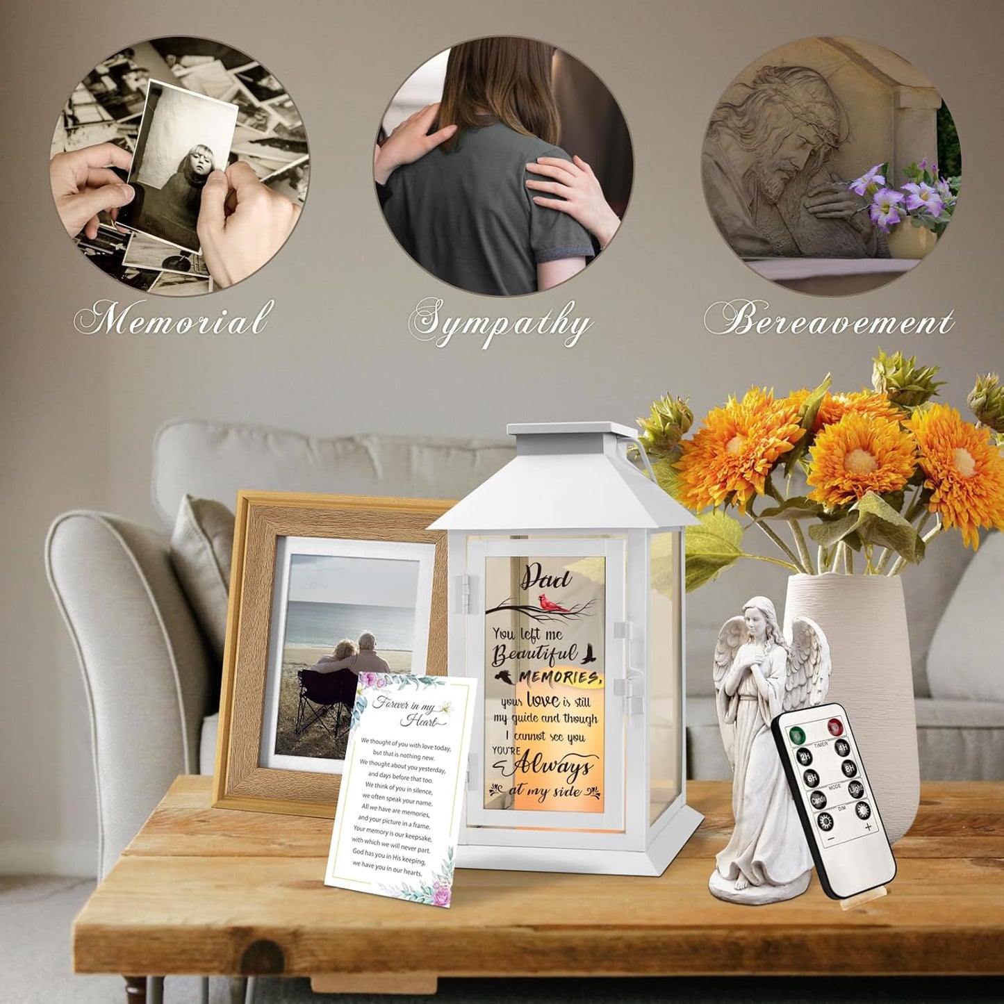 Memorial Lantern Bereavement Gifts in Memory of Loved One Memorial Gifts for Loss of Father Remembrance Sympathy Gifts for Loss of Loved One with LED Candle and Remote