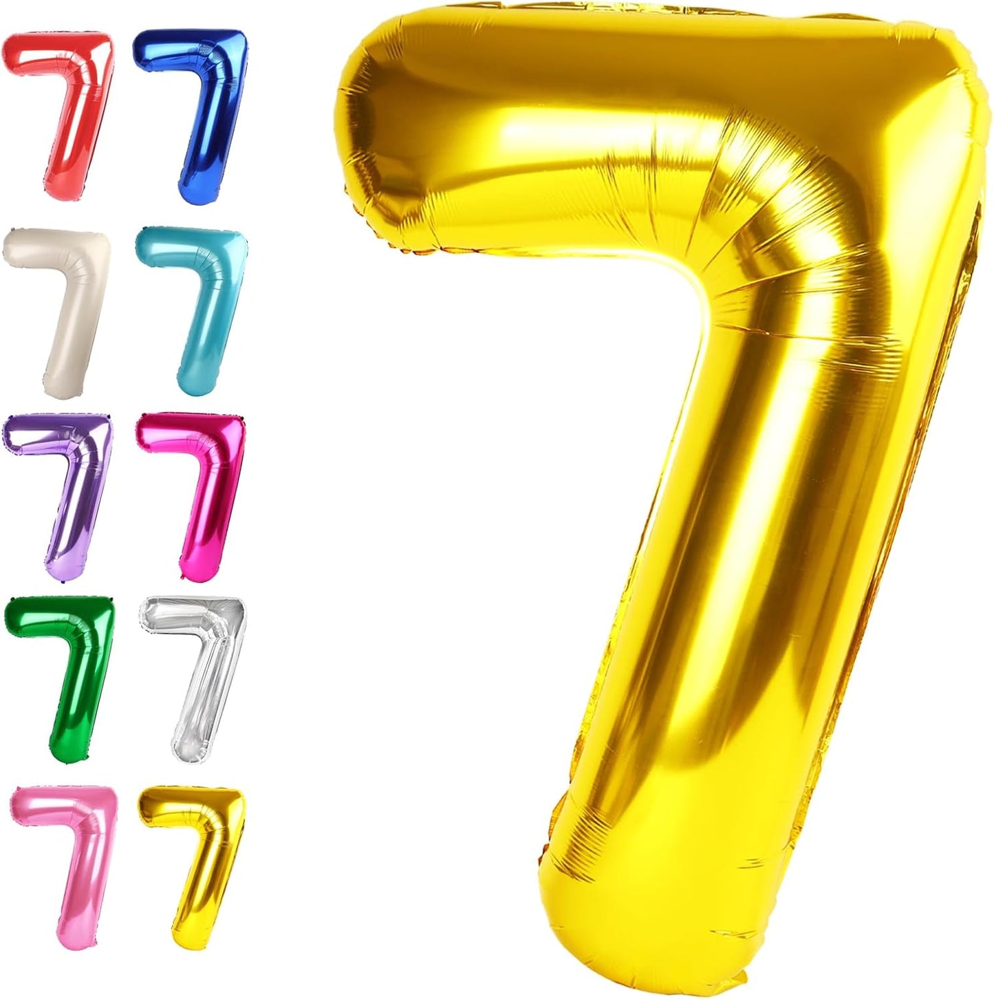 Digital Number 7 Gold Birthday Balloon 40 Inch, Foil Balloons for 7 17 27 70 77 Party Decorations Supplies, Mylar Numbers Balloon for Seven Wedding Anniversary