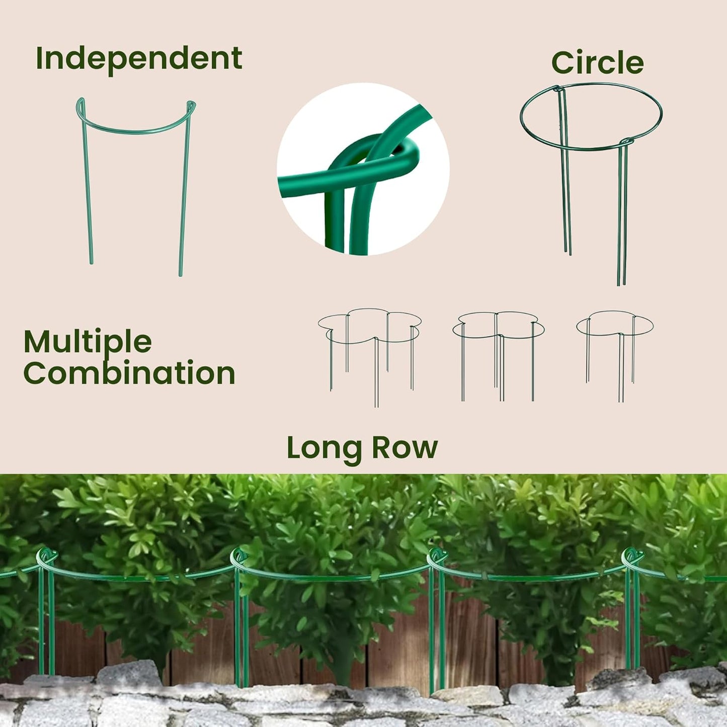6 Pack Plant Support Stakes – Tall Plant Stakes for Indoor and Outdoor Gardens - Peony Cages and Supports - Cage Rings for Potted Flowers, Peony, Hydrangea, and Rose Bush (10" W x 16" - 24" H)