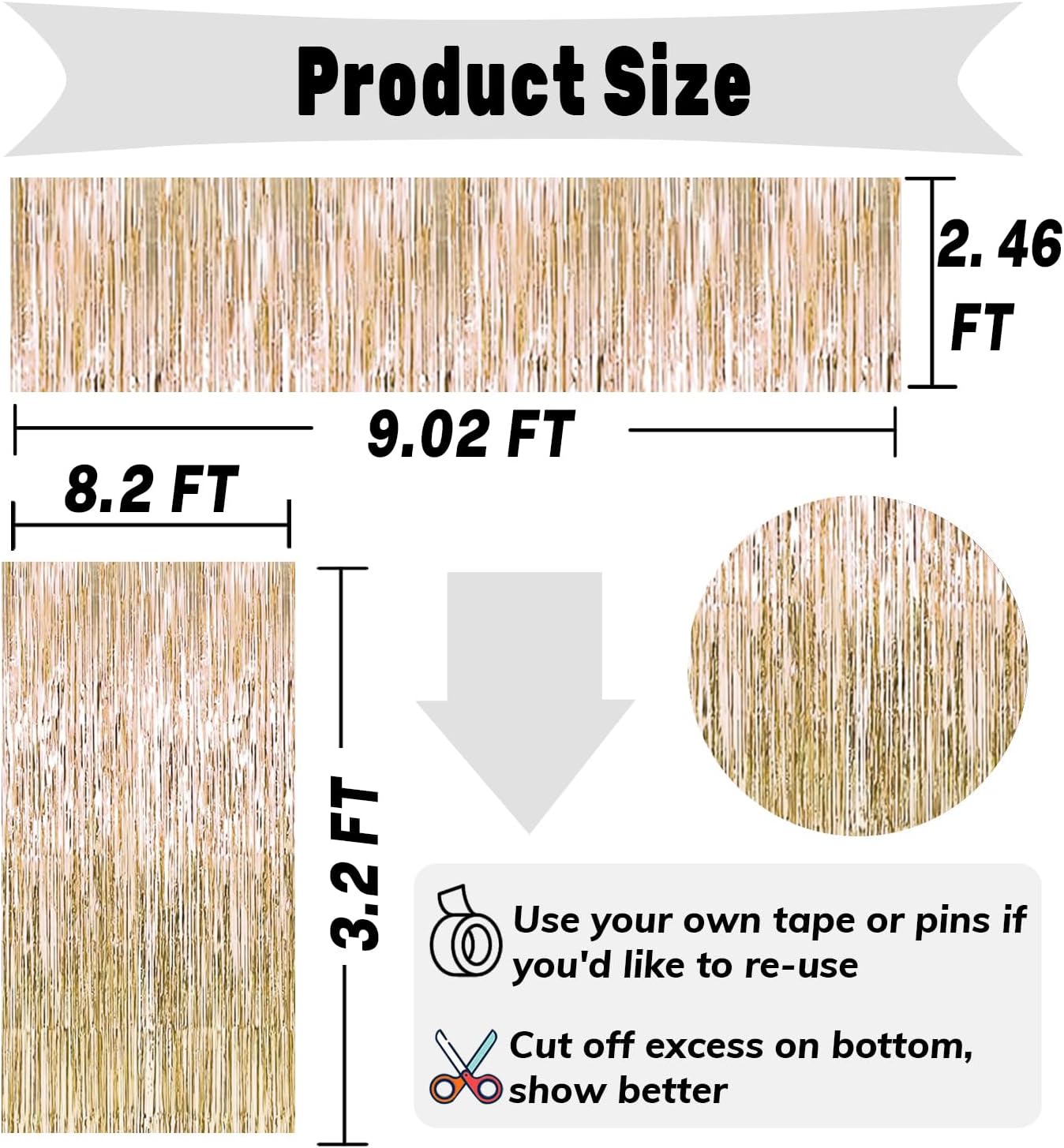 4P Metallic Foil Fringe Tinsel Table Skirts for Rectangle Tables Backdrop Banner Streamer Garland Curtains for Parade Floats Wedding Graduation Anniversary Birthday Parties Decoration (Champagne)