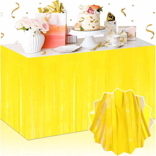 3 Pack 29 x108 Inch Macaron Yellow Foil Fringe Table Skirts Metallic Banner for Tinsel Streamer Garland Backdrop for Parade Floats Mother's Day, Graduate, Birthday, Wedding Party Decoration