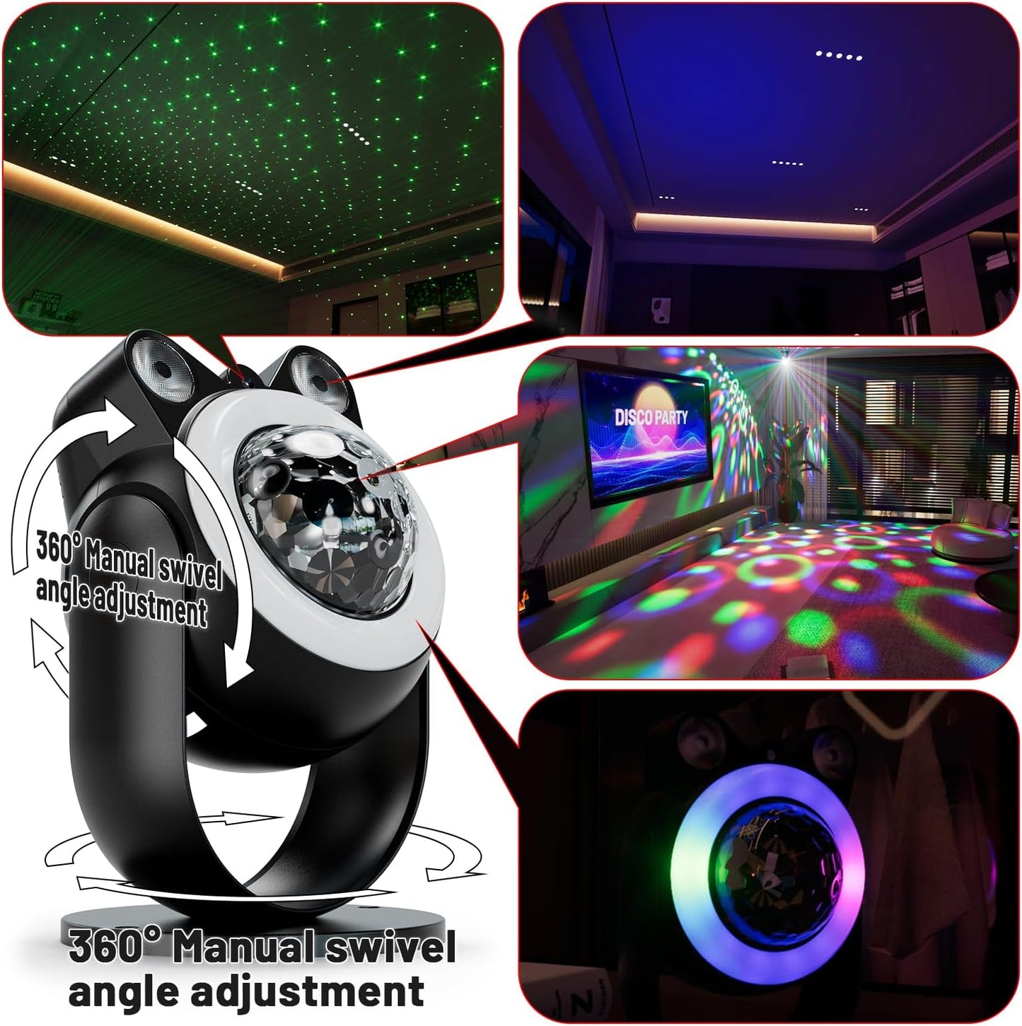 Party Lights DJ Disco Light Disco Ball Lights with Star Projector Sound Activated Strobe for Parties, Bar, Birthday, Wedding, DJ, Pub, Holiday, Event Live Show, Christmas, Living Room, Decorations