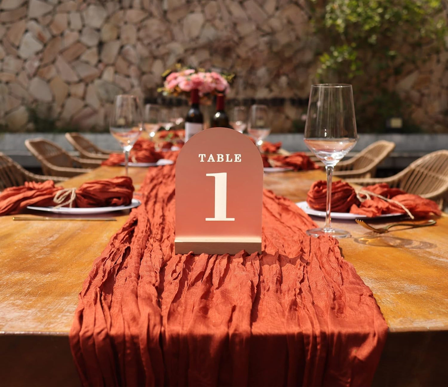 Wedding Table Numbers 21-25, Acrylic Arch Signs with Natural Wood Stands Holders, Rustic Table Decor for Reception & Parties (Frosted White)