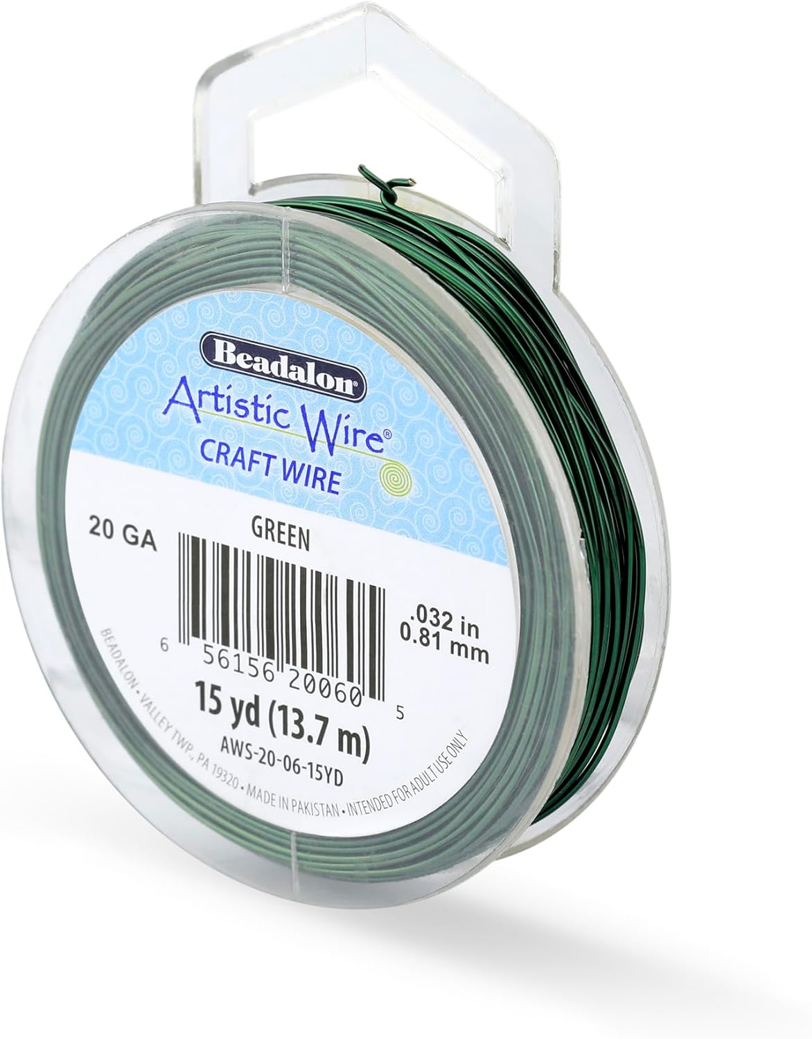 Artistic Wire, 20 Gauge Tarnish Resistant Colored Copper Craft Wire, Green, 15 yd