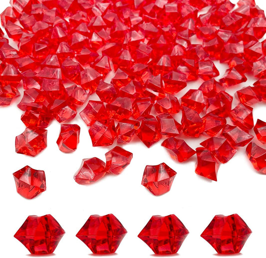 Vase Fillers,150 pcs 16 * 22 mm Red Fake Crushed Ice Cubes, Red Plastic Artificial Acrylic Rocks Acrylic Decor