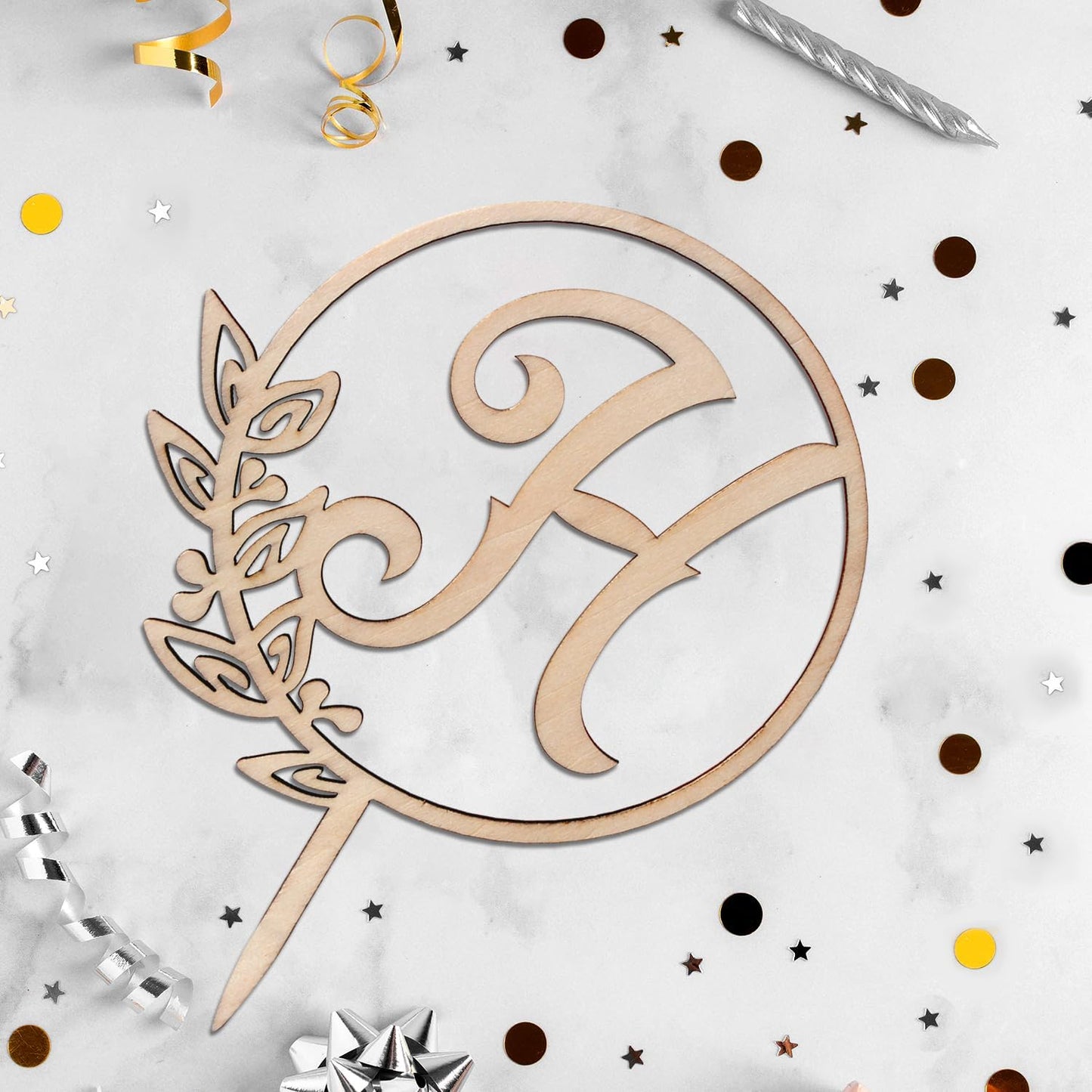 LINGTEER Personalized Inital Letter H Wooden Cake Topper Perfect for Birthday Rustic Wedding Anniversary Party Keepsake Decoration
