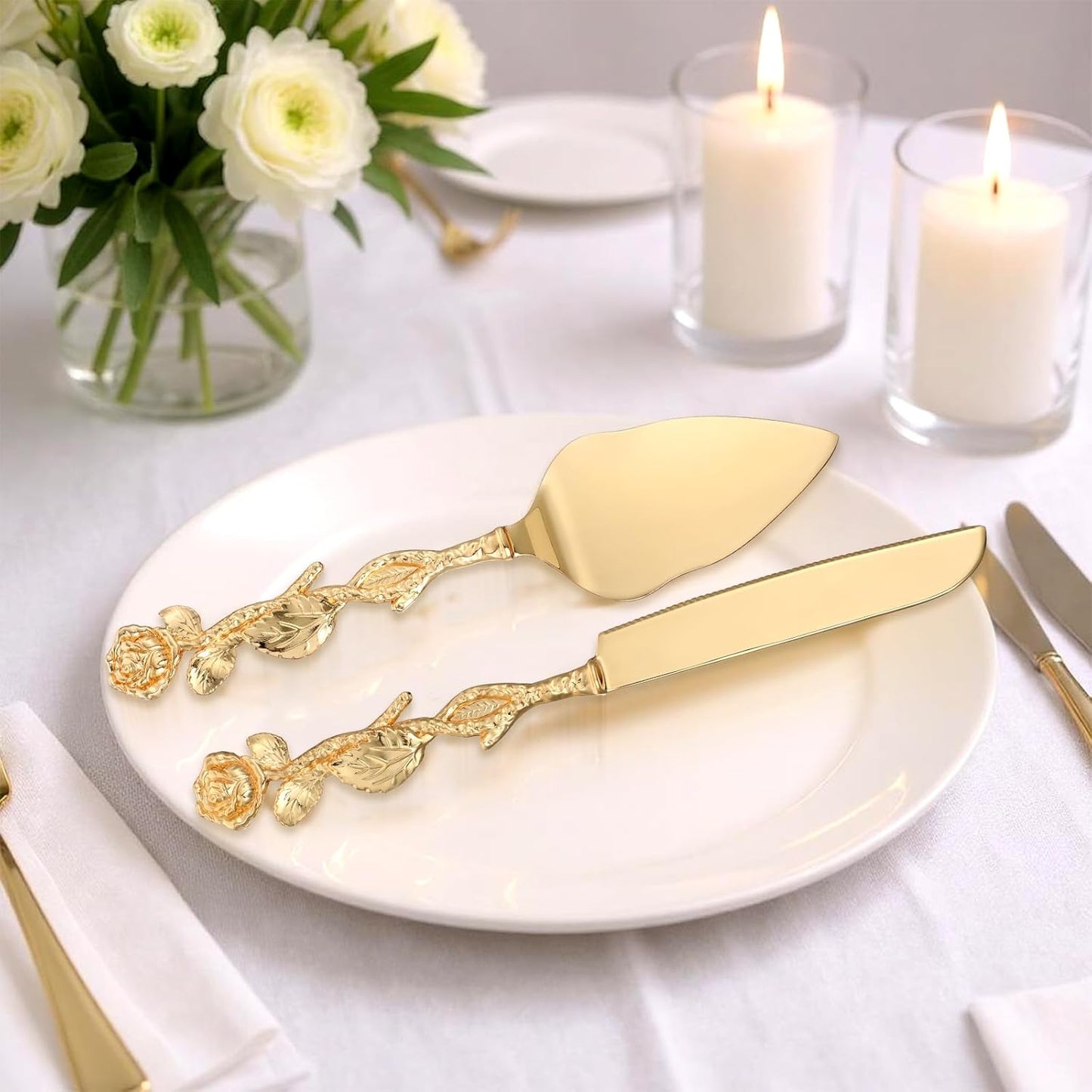 Cake Cutting Set for Wedding, Personalized Gold Cake Knife and Server Set, Custom Cake Serving Set, Engraved Pastry Pie Server Cake Pizza Cutter, Birthday Bridal Gift