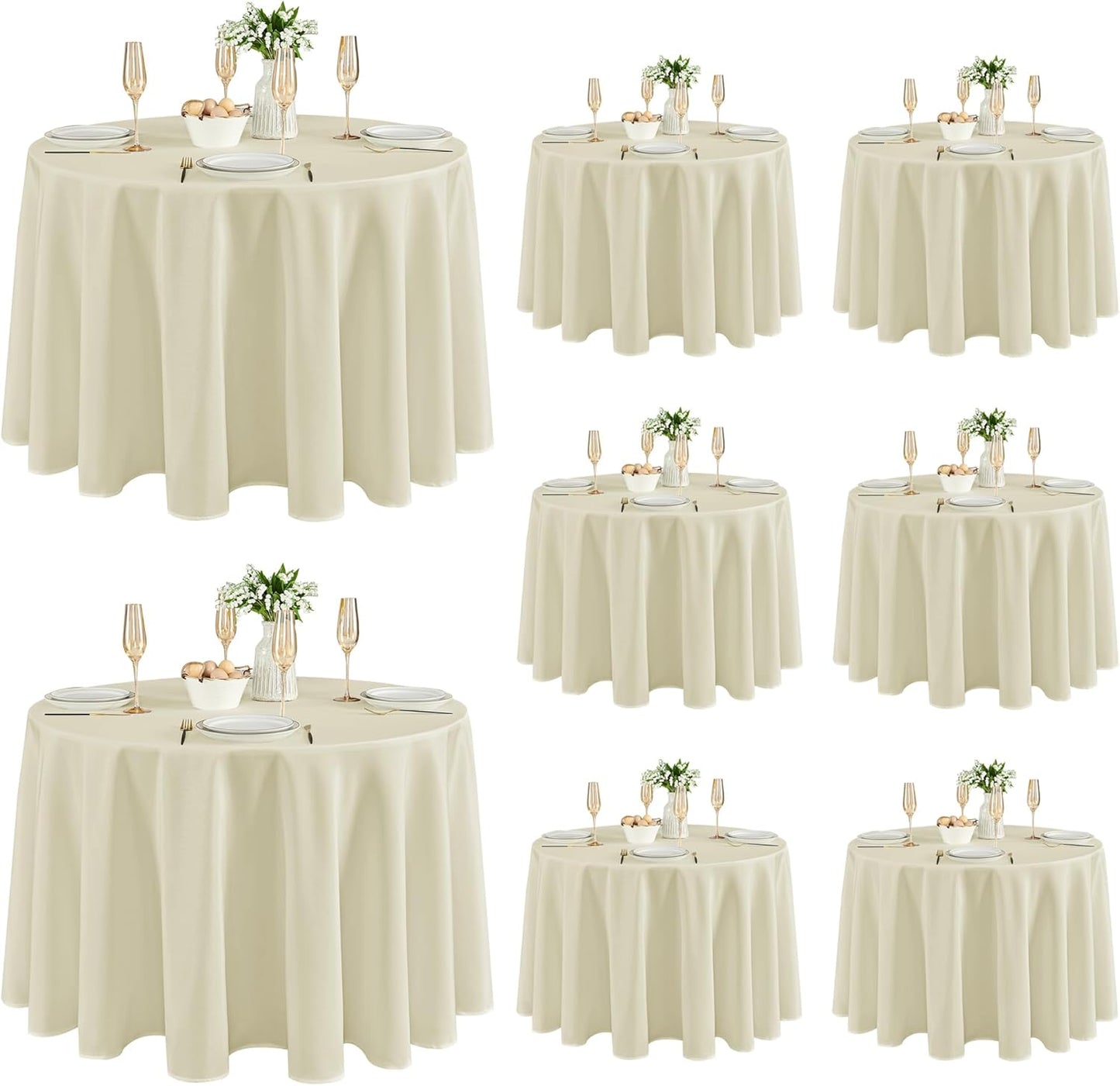 Fitable 8 Pack Round Tablecloths: Stain Resistant Wrinkle Free Circle Table Clothes, Washable Reusable Polyester Table Covers for Wedding Party Birthday Banquet Reception(Ivory, 120 Inch)