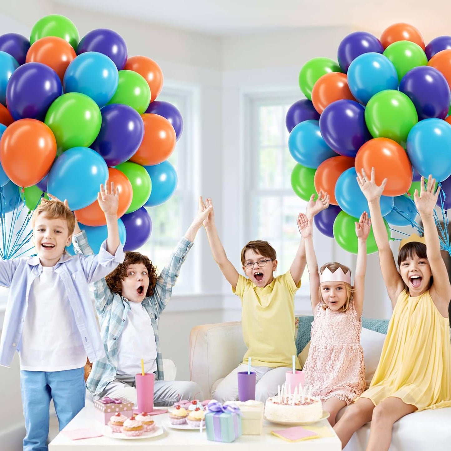 60pcs Blue and Orange Balloons 12inch with Purple Light Green Orange Blue Balloons for Cartoon Dog Themed Baby Shower Birthday Party Decorations