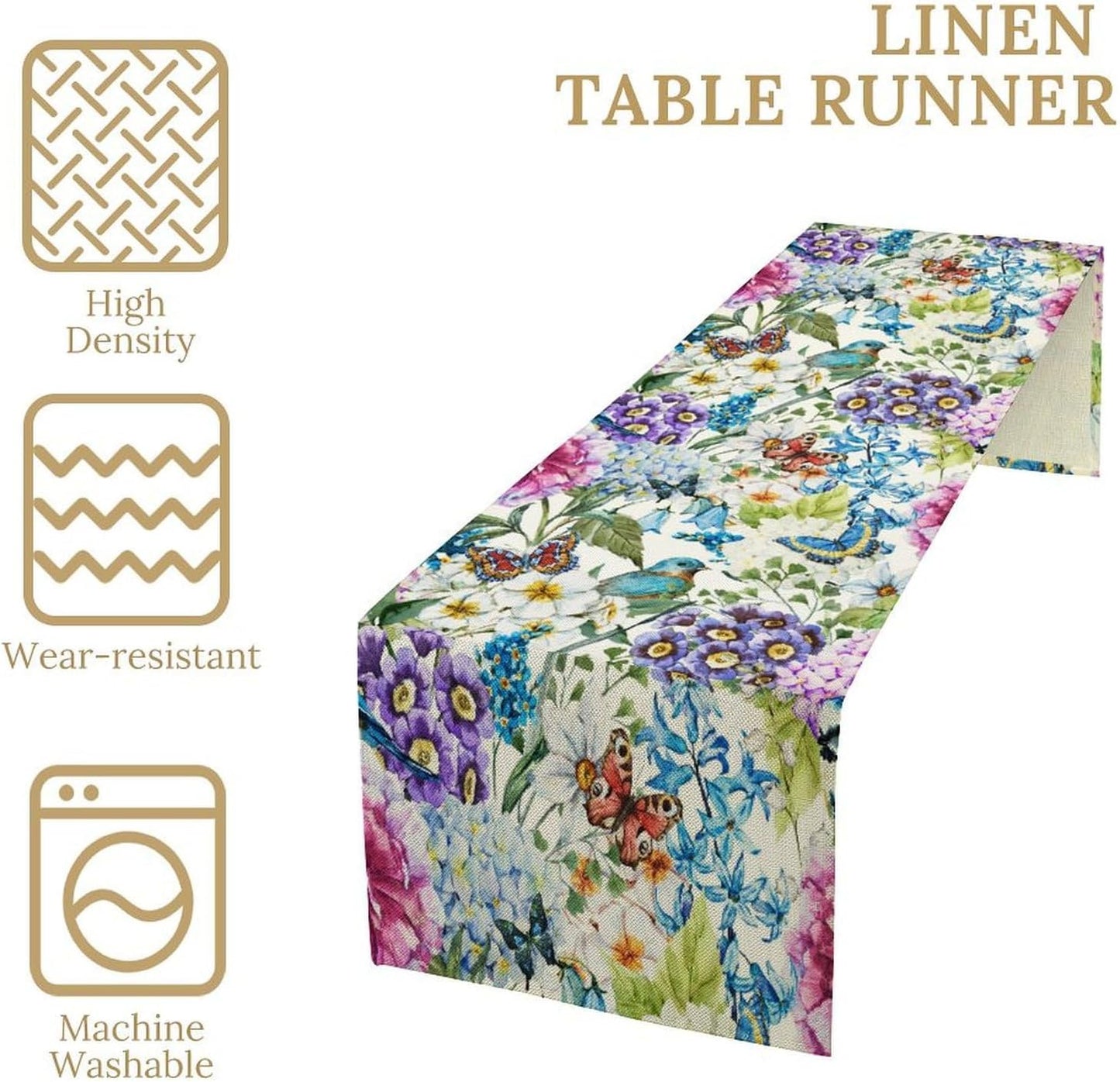 Brown Bird Floral Table Runner Spring Flower Kitchen Table Decoration Suitable for Family Dinner Decoration 13x60 Inch