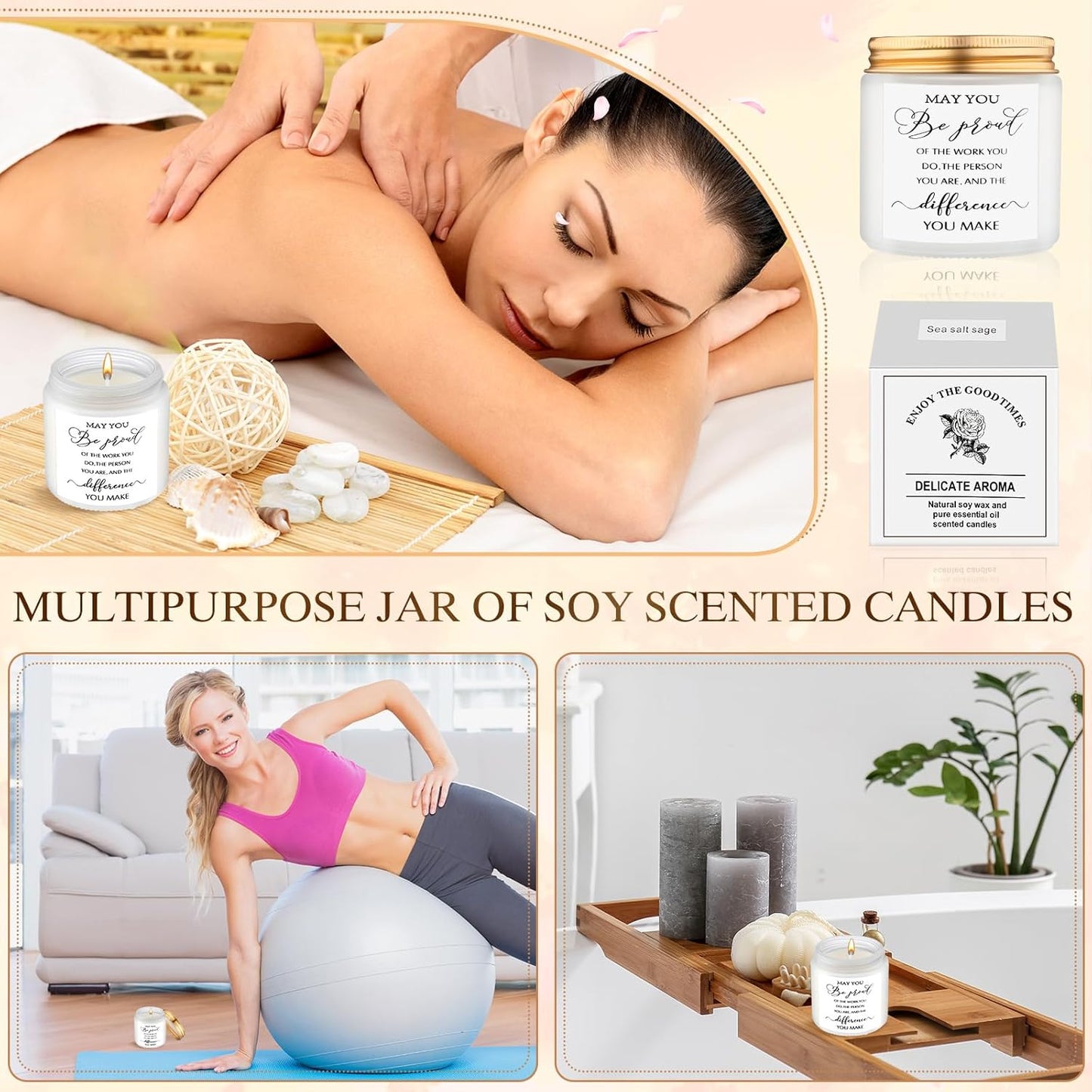 MTLEE 20 Pcs Thank You Gifts Candles 3.5 oz Employee Appreciation Inspirational Scented Soy Wax Candle Thank You Gift Christmas Gifts for Coworker Women Volunteer Teacher(Classic,White)