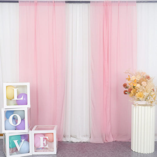 DUOBAO Pink Chiffon Backdrop Curtain-2 Panels 29x96-Inch Wedding Backdrop Drapes Sheer Beach Curtains for Living Room Voile Window Curtain for Photography Backdrops Christmas Ceremony Decor, Baby Pink