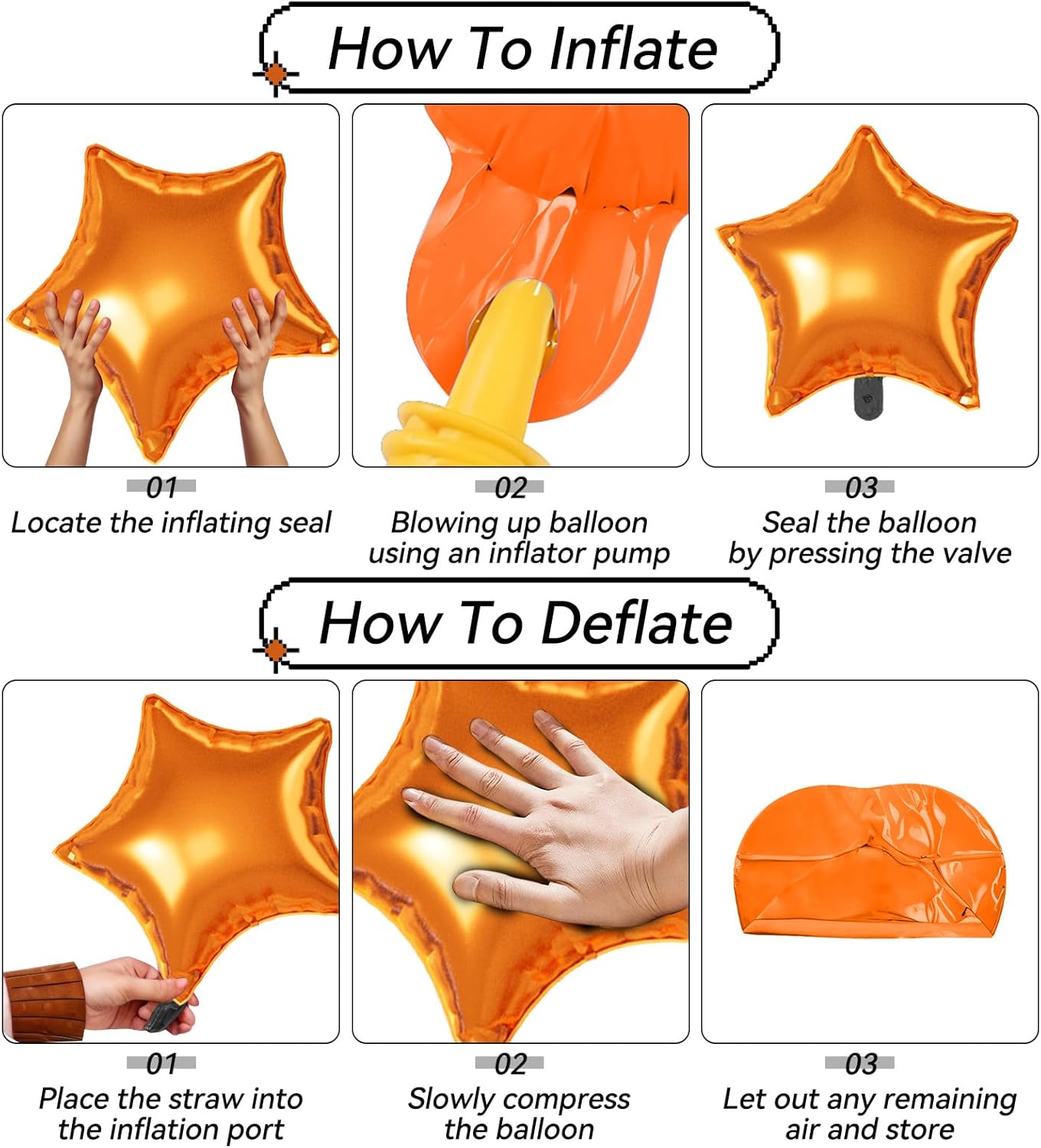 16 Pcs Orange and Blue Star Balloons, 22/18/10 Inch Foil Balloons, Four-Pointed Balloon for Kids Girl Boy Birthday Wedding Baby Shower Magic Party Decorations