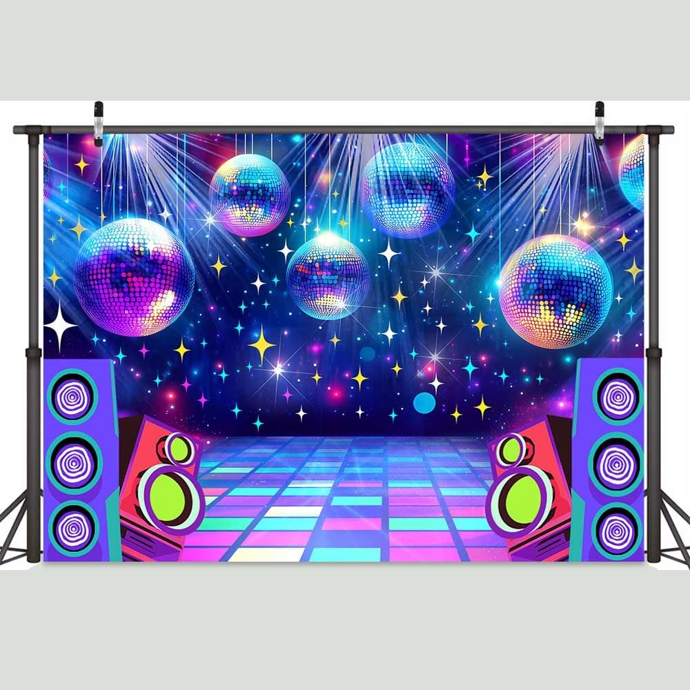 Disco Backdrop 7 x 5 ft Retro Glow Party 70s 80s 90s Theme Stage Dance Background Disco Party Decoration Disco Ball Banner Dance PartyBackdrop for Birthday Party Prom Portrait Photo Props,Multi1