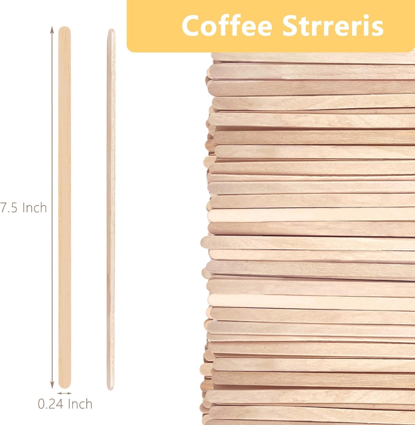 1000 Pack Birch Wood Coffee Stirrers, 7.5 Inch Sturdy Coffee Stir Sticks, Smooth Round Ends, Splinter-Free Disposable Stir Sticks for Coffee, Cocktails, Office, Home Use