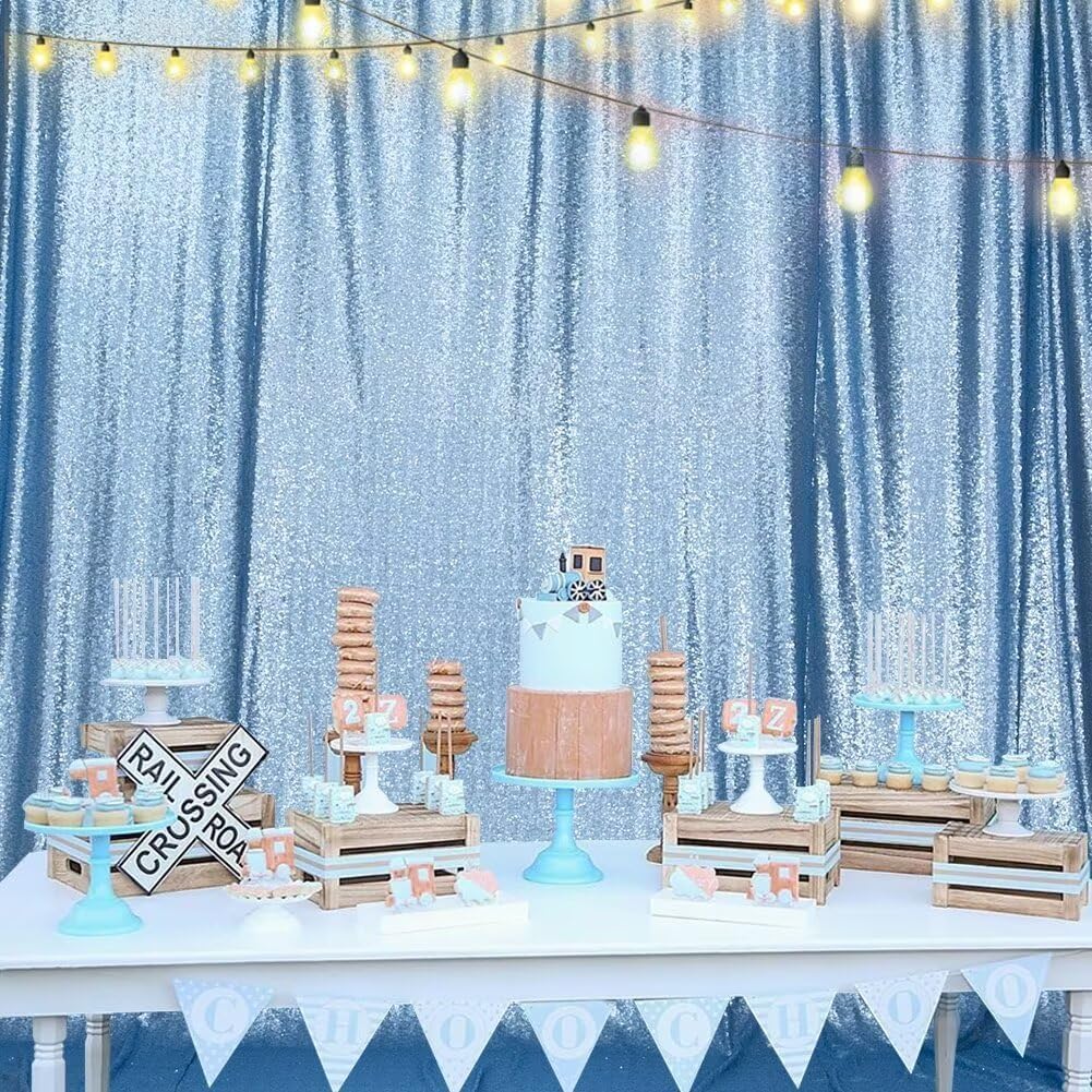 Eternal Beauty Baby Blue Sequin Backdrop, 8x10 Ft Glitter Background Curtains for Shimmer Photography Party Wedding Birthday Back Drop Decor