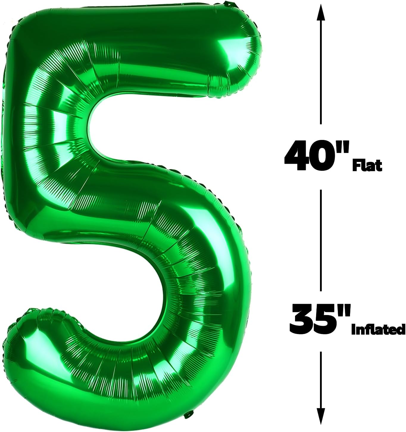 Green 40 Inch Large Number 5 Birthday Balloon, Five 5th 15 25 35 50 55 Birthday Celebration Decorations, Foil 5 Mylar Helium Number 5 Balloons Girl Boy Anniversary Party Supplies