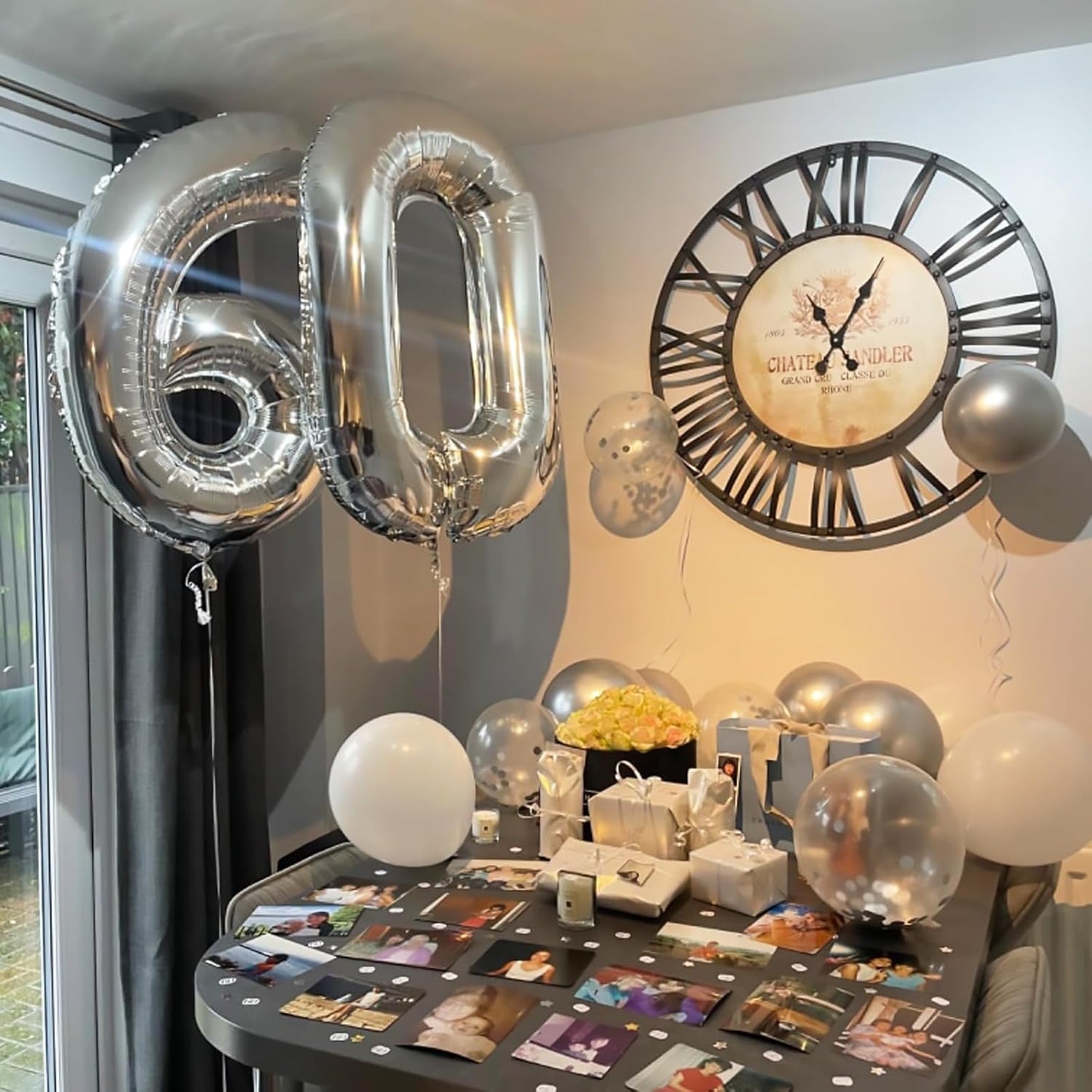 40 Inch Number 60 Balloons, Giant Silver Number 6 & 0 Helium Foil Balloon for Girls 60th Birthday Decor, Self Inflating Mylar 60 Balloon Numbers for Man Women Anniversary Party Decorations Supplies