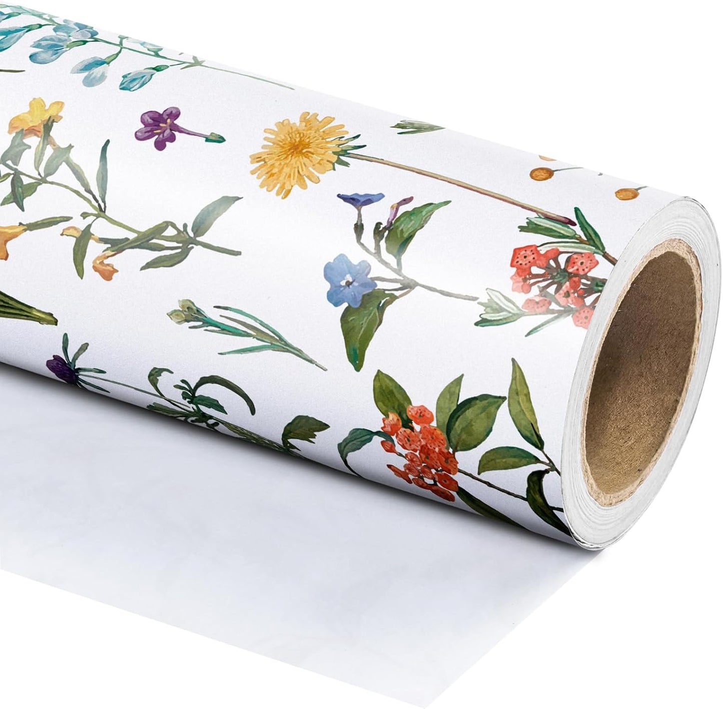 WRAPAHOLIC Floral Wrapping Paper Roll - Mini Roll - 17 Inch x 33 Feet - Wildflower Wrapping Paper Perfect for Girls Women Birthday, Wedding, Bridal Shower