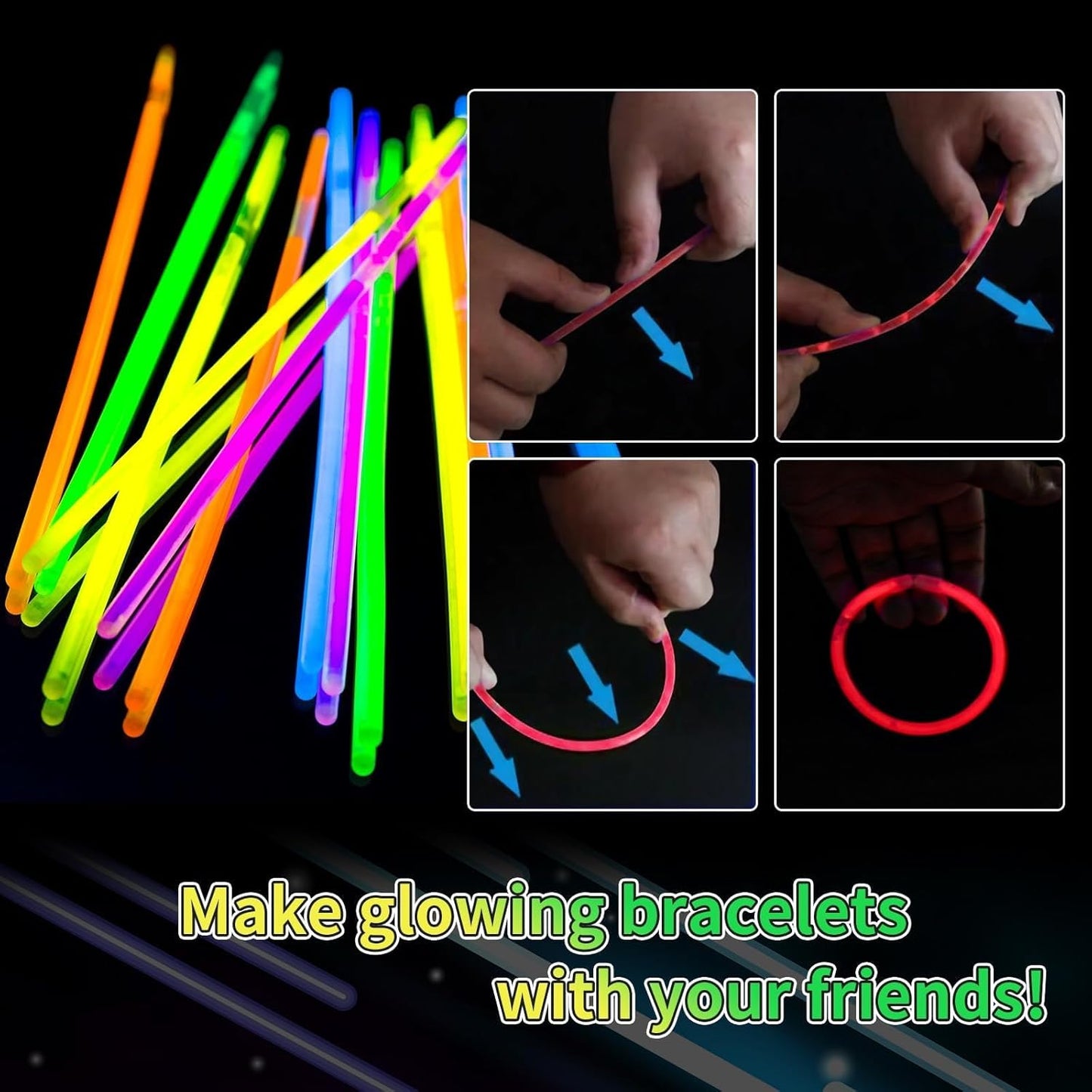 200 Pack 8'' Glow Sticks Bulk Party Favors Yellow Light Up Sticks with Connectors Neon Glow in the Dark Party Supplies Bracelets for Holiday Birthday Party Decoration(Yellow)