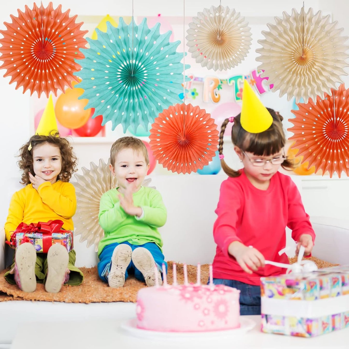 SUNBEAUTY Pack of 11 Hanging Honeycomb Paper Fans Party Decoration Paper Decoration for Birthday Wedding Graduation Events Accessories Mint Peach Cream