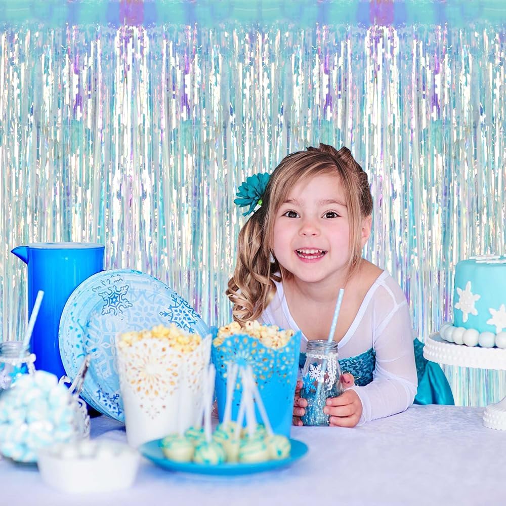 BEISHIDA 2 Pcs Door Streamers Curtain Iridescent Streamers Baby Shower Party Streamers Backdrop Party Decorations Wall Background Photo Booth Props(3.28 ft x 6.56 ft)