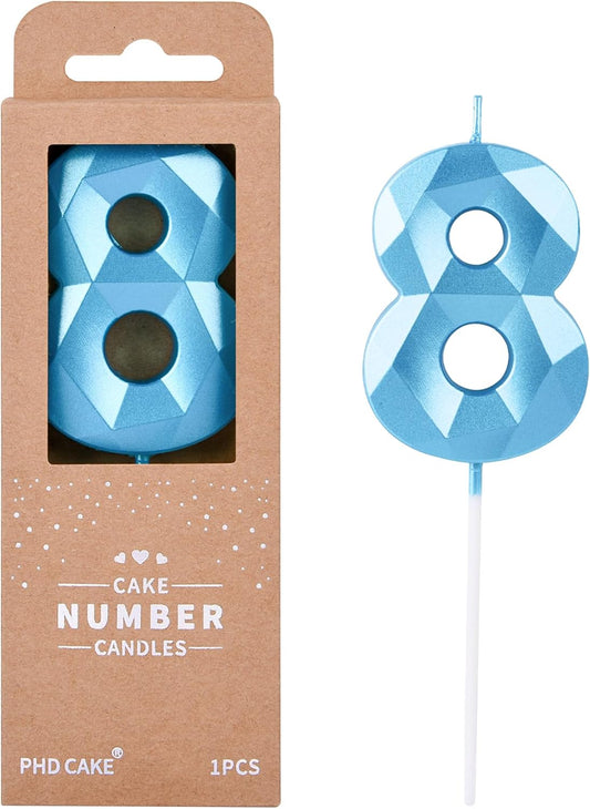 PHD CAKE 2.76 Inch Crystal Blue 8 Number Birthday Candles, Blue Number Candles, Cake Number Candles, Party Celebration