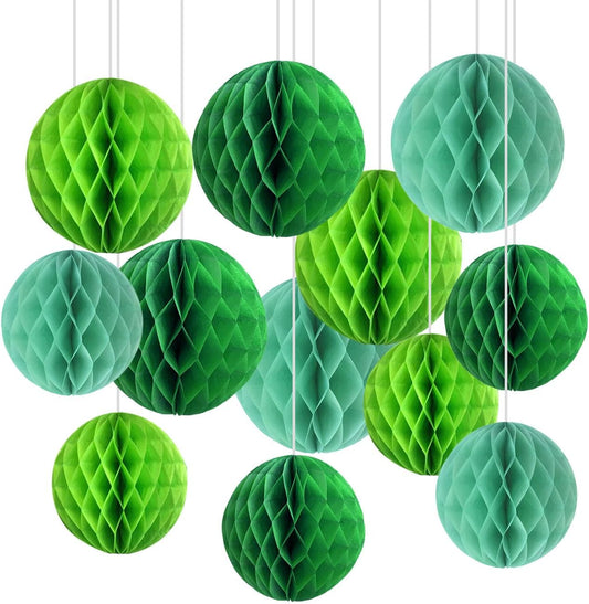 CC wonderland zone 12pcs Green Paper Honeycomb Balls,Hanging Tissue Pom poms for Party Decoration,6inch&10inch