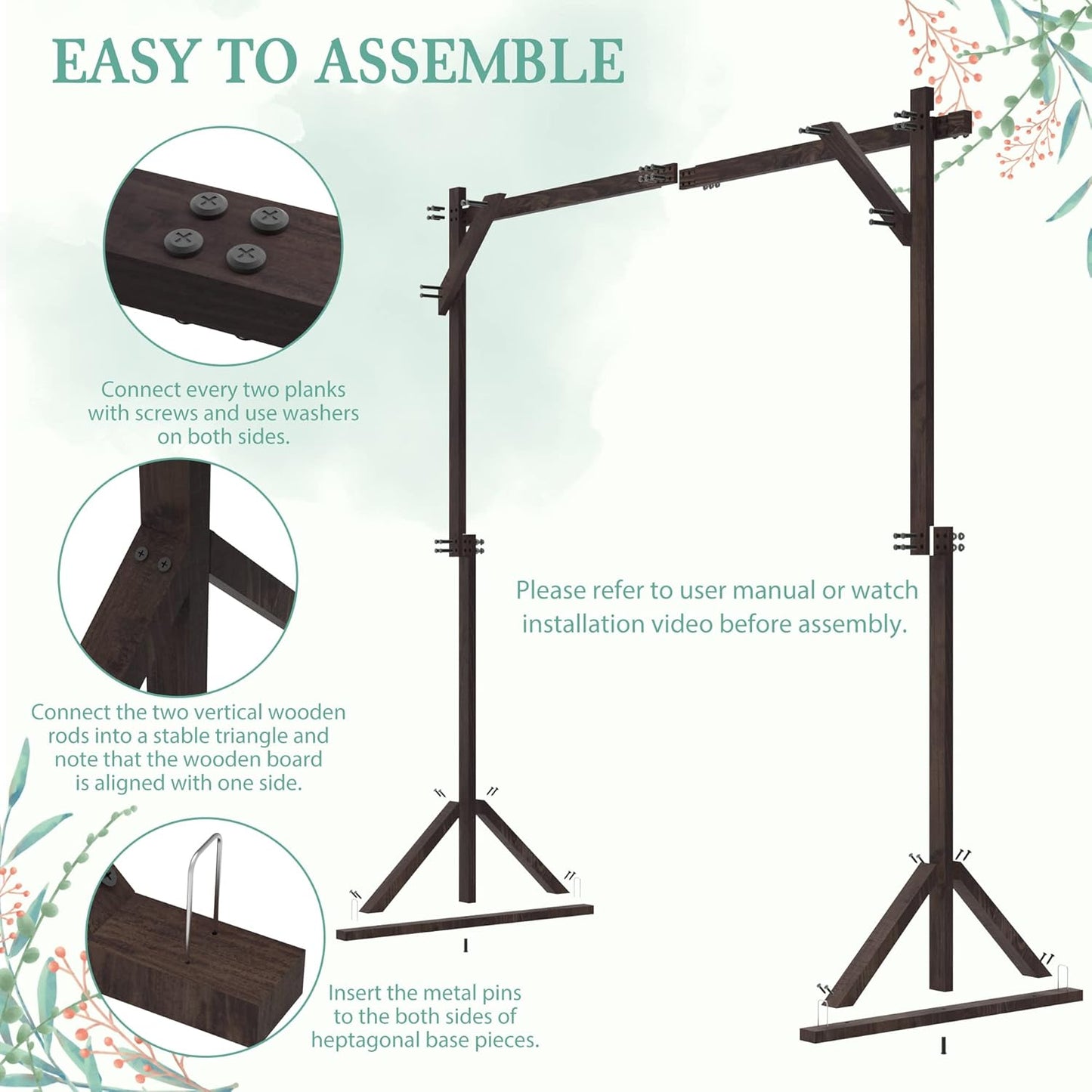 7.2FT Wooden Wedding Arch Square Wood Arches Arbor Backdrop Stand for Ceremony Indoor Outdoor Wedding Party Proposal Scene Garden Beach Forest Rustic Boho Decoration