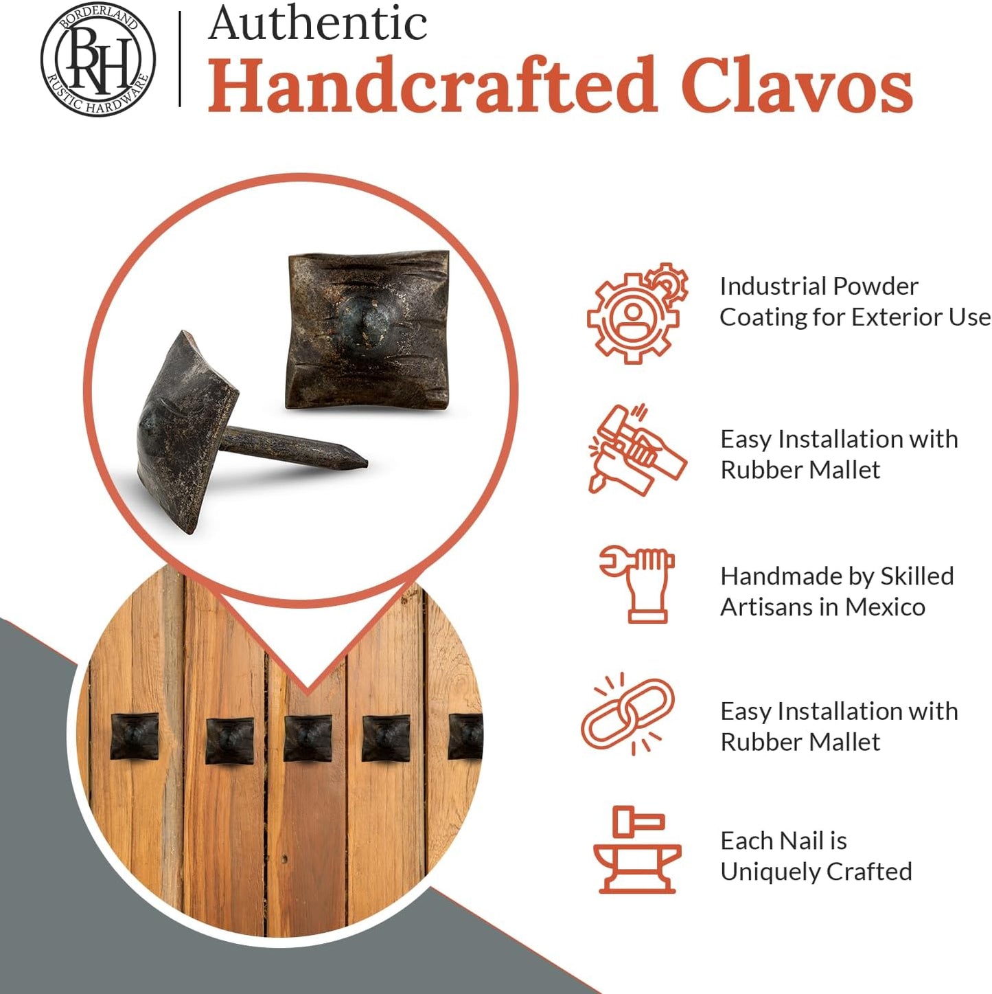 25 Pack 0.75" Square Head Iron Clavos Decorative Nails – Sealed Unfinished – Handmade Rustic Square Fasteners for Farmhouse Shutters, Barn Doors, Shutters, Gates – Ornamental Wood Accent