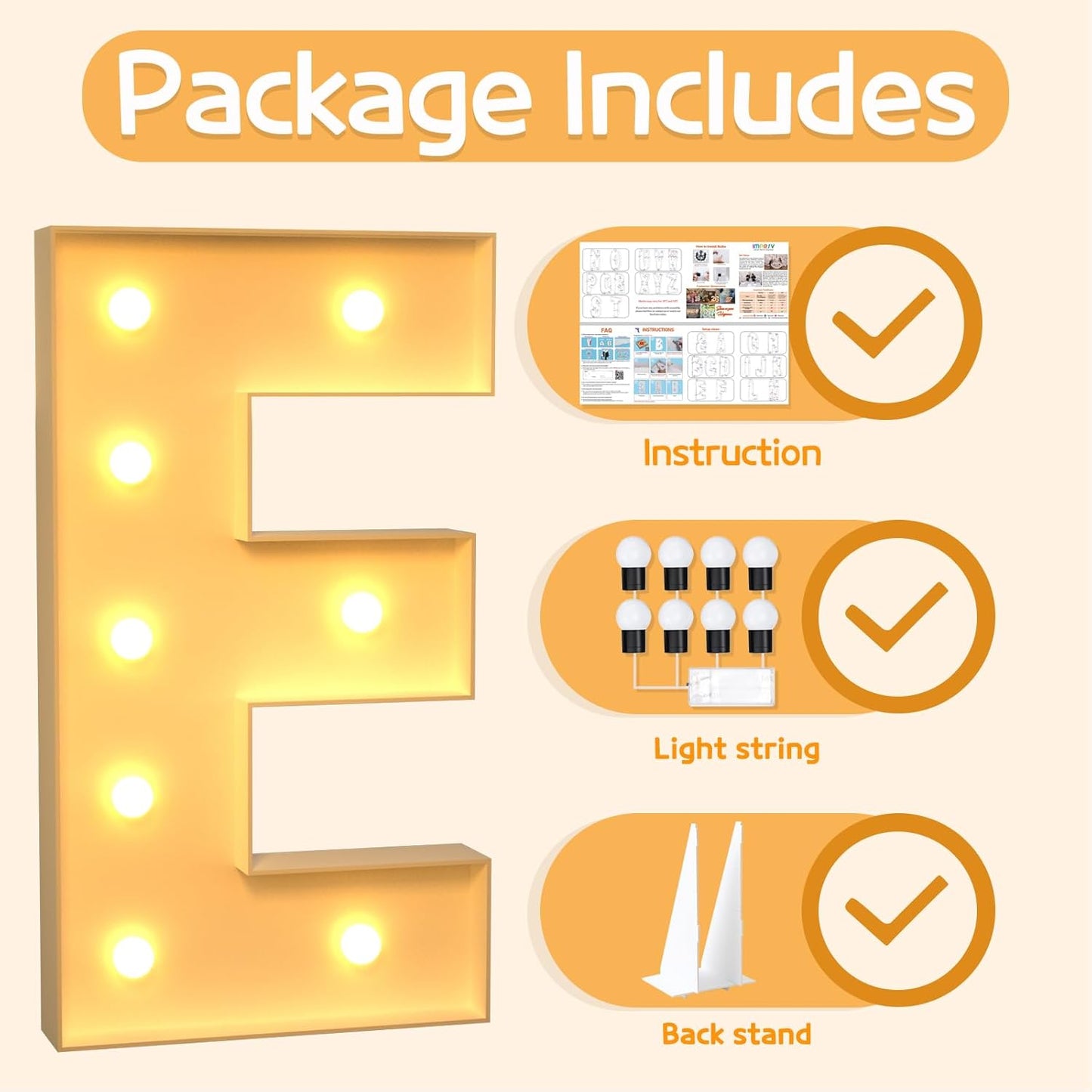 Marquee Letters 3 Feet Tall Large Light Up Letters E Happy Birthday Decorations Wedding Engagement Party Decor Yellow Light Birthday Decorations Balloon Arch Kit Foam Sign E