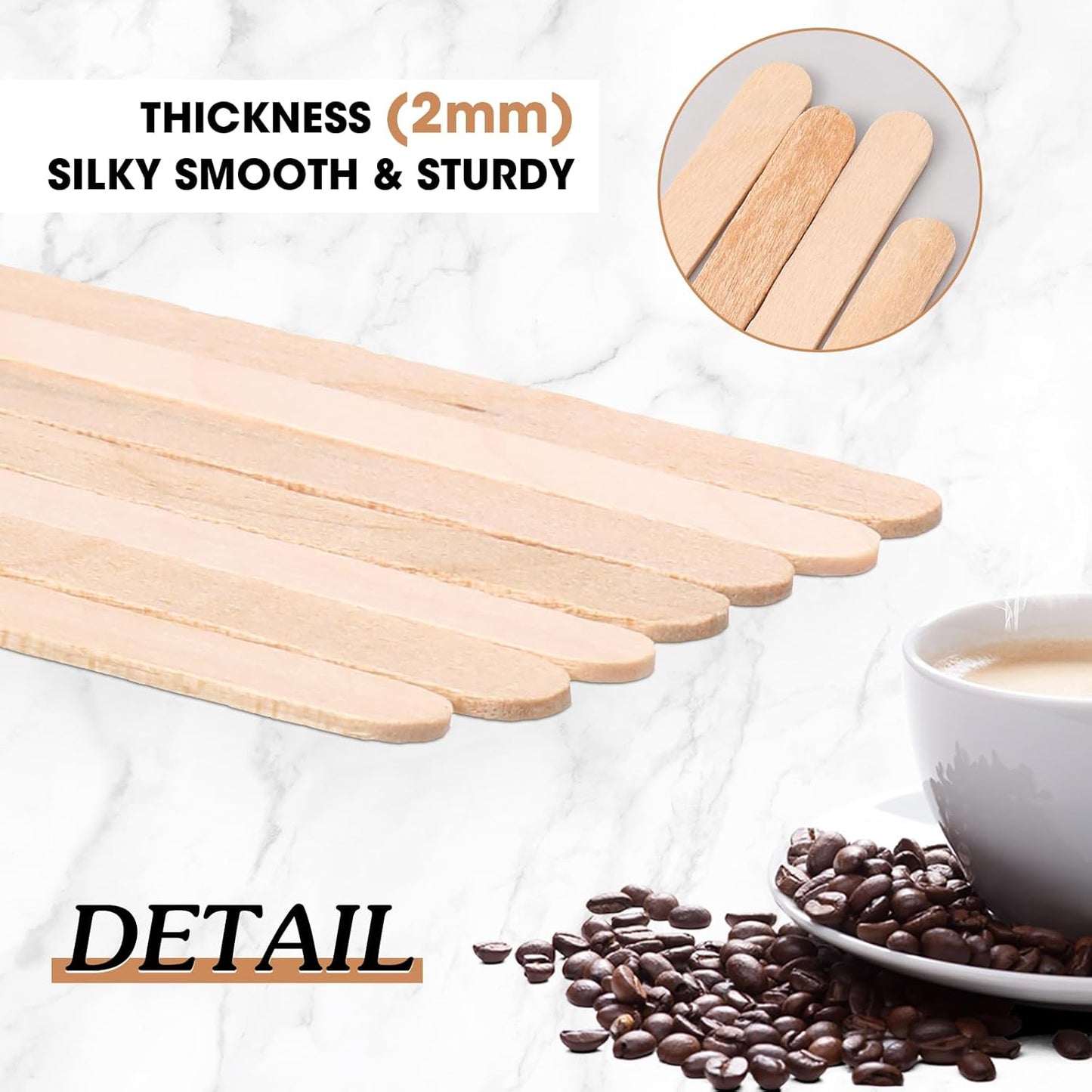 Meanplan 5000 Pcs Wooden Coffee Stirrers Disposable Stir Sticks Birch Wood Coffee Stirring Sticks Bar Long Cocktail Drink Stirrers with Round Ends for Hot Chocolate Tea Beverages (7.5 Inch)