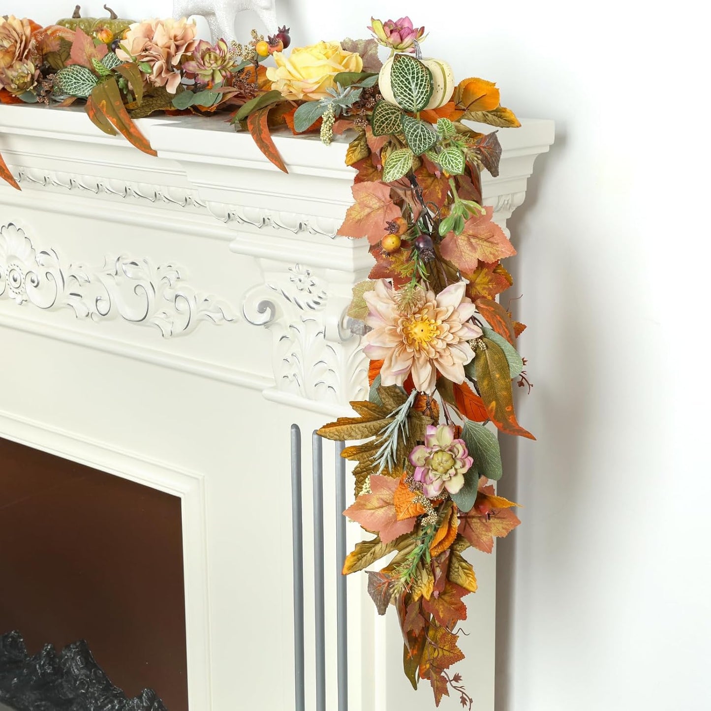 Fall Garland, 6 FT Pumpkin Garlands, Fall Leaves Garland for Table Centerpiece Door Window Fireplace Home Indoor Outdoor Fall Decorations