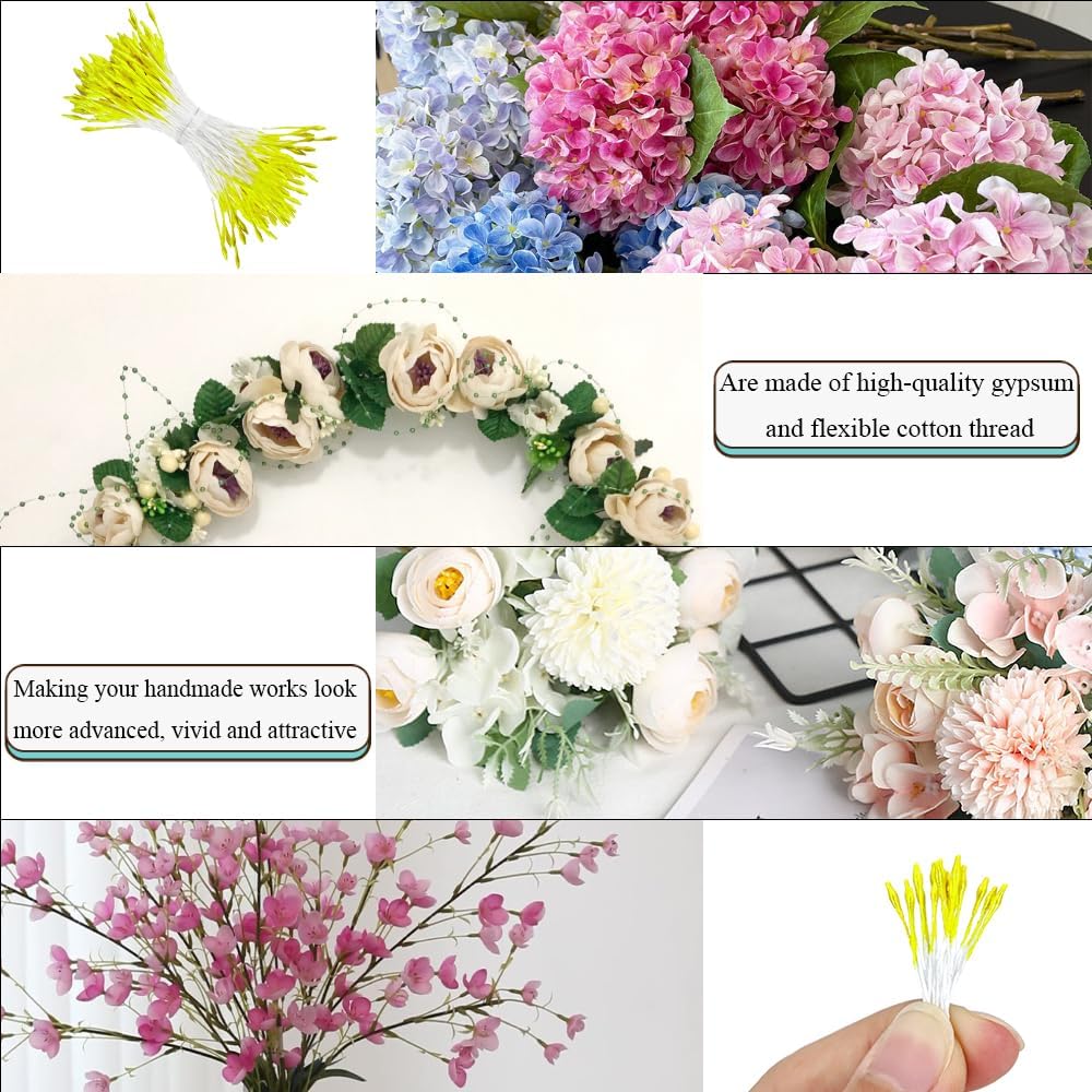 HAHIYO 1000Pcs 1mm Light Yellow Pearl Double Head Flower Pistil for Flower Making Scrapbook Decoration Mini Handmade Artificial Pistil Pearlized Floral Stamen Pollen