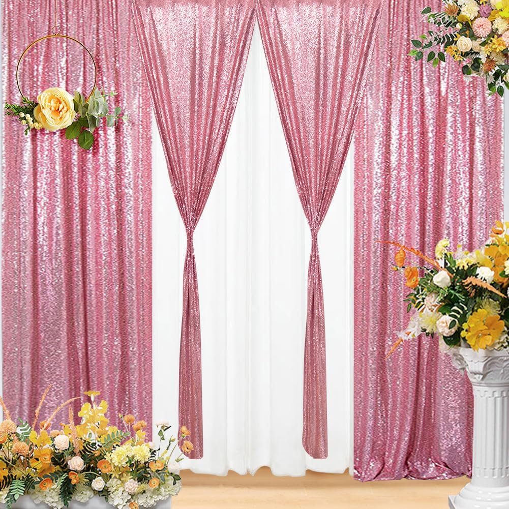 Eternal Beauty Sequin Backdrop Curtains, 2x8 Ft-2 Panels Fuchsia Pink Back Drop for Shimmer Photography Party Wedding Birthday Decor