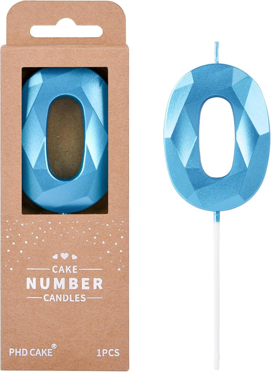 PHD CAKE 2.76 Inch Crystal Blue 0 Number Birthday Candles, Blue Number Candle, Cake Number Candles, Party Celebration