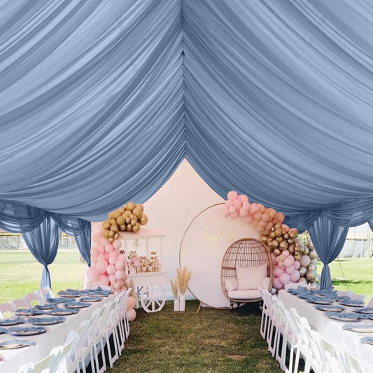6 Panels Dusty Blue Ceiling Drapes for Wedding 5ftx30ft Chiffon Fabric Arch Draping Curtains Sheer Drapery for Party Ceremony Birthday Baby Shower Reception Stage Swag Ceiling Decorations
