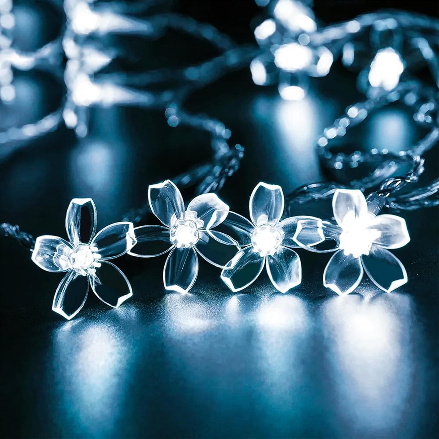 Fairy Cool White Flower String Lights, 33ft 100 LED Plug in 8 Lighting Mode Cherry Blossom Indoor Wall Ceiling Window Decorations, Aesthetic Lamp Decor for Christmas Holiday Easter Bed Room