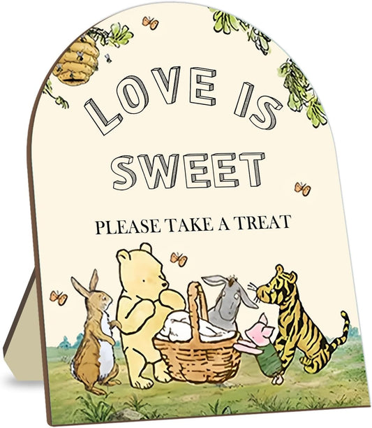 Classic Pooh Love is Sweet Please Take A Treat Sign, Winnie Decor Bridal Shower Sign, Love is Sweet Sign for Wedding Shower, Baby Shower Bridal Shower Decor Supplies 9 * 11IN