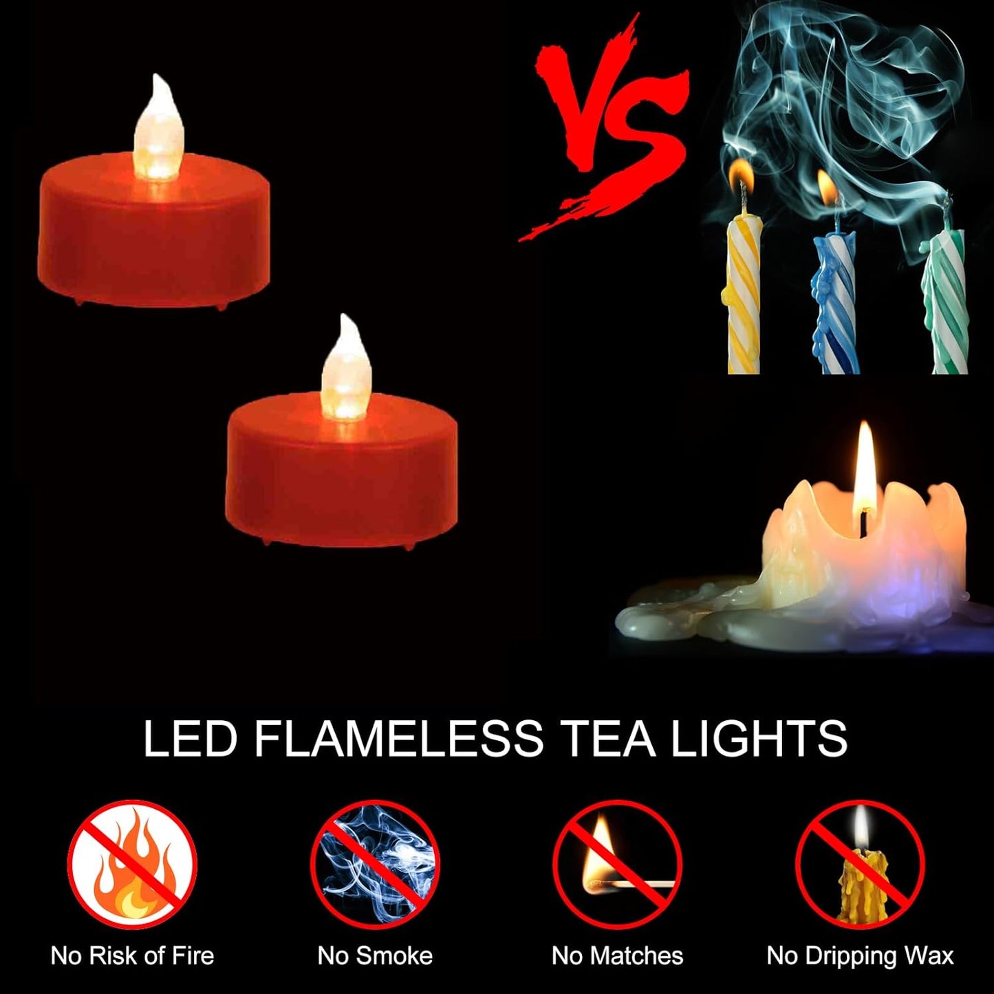 Tea Light Candles with Remote Control,Flickering Flameless LED Candle,Long Lasting 400+Hours,Battery Operated with Timer for Home Decoration Seasonal &Festival Celebration Red (5pcs)